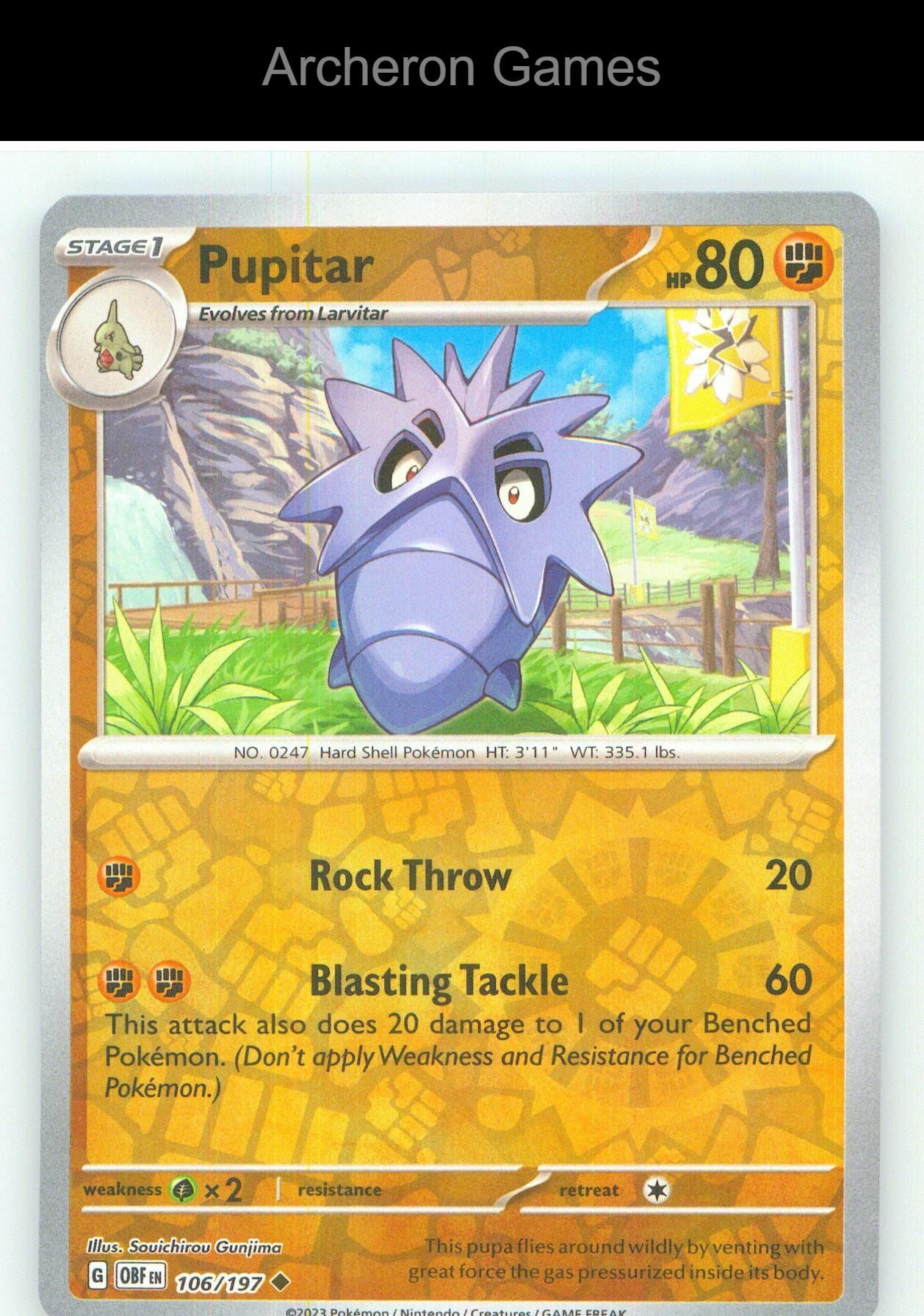 Pokemon Card Pupitar OBF 106/197 UC Obsidian Flames Reverse Holo