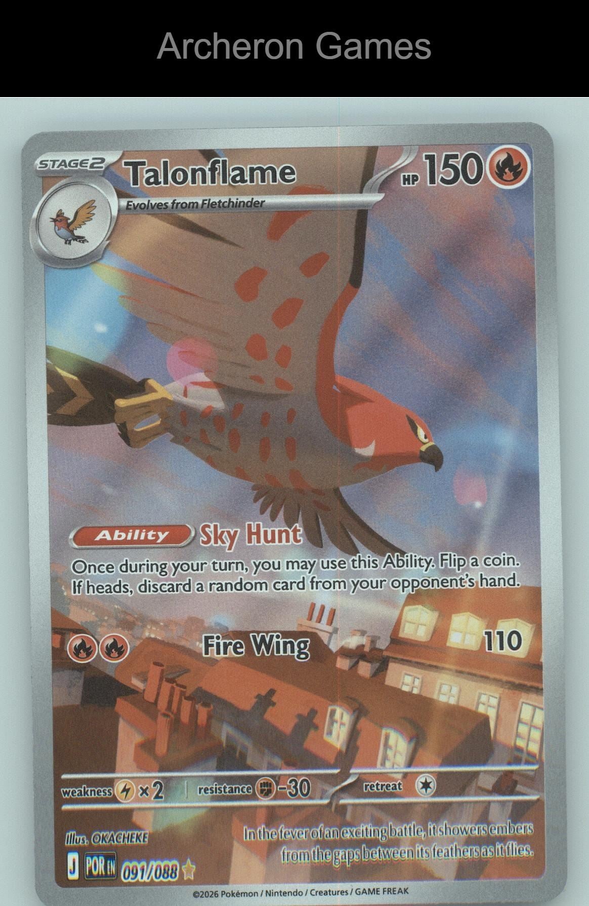 Pokemon Card Talonflame ME03 091/088 HOLO Illustration Rare Perfect Order