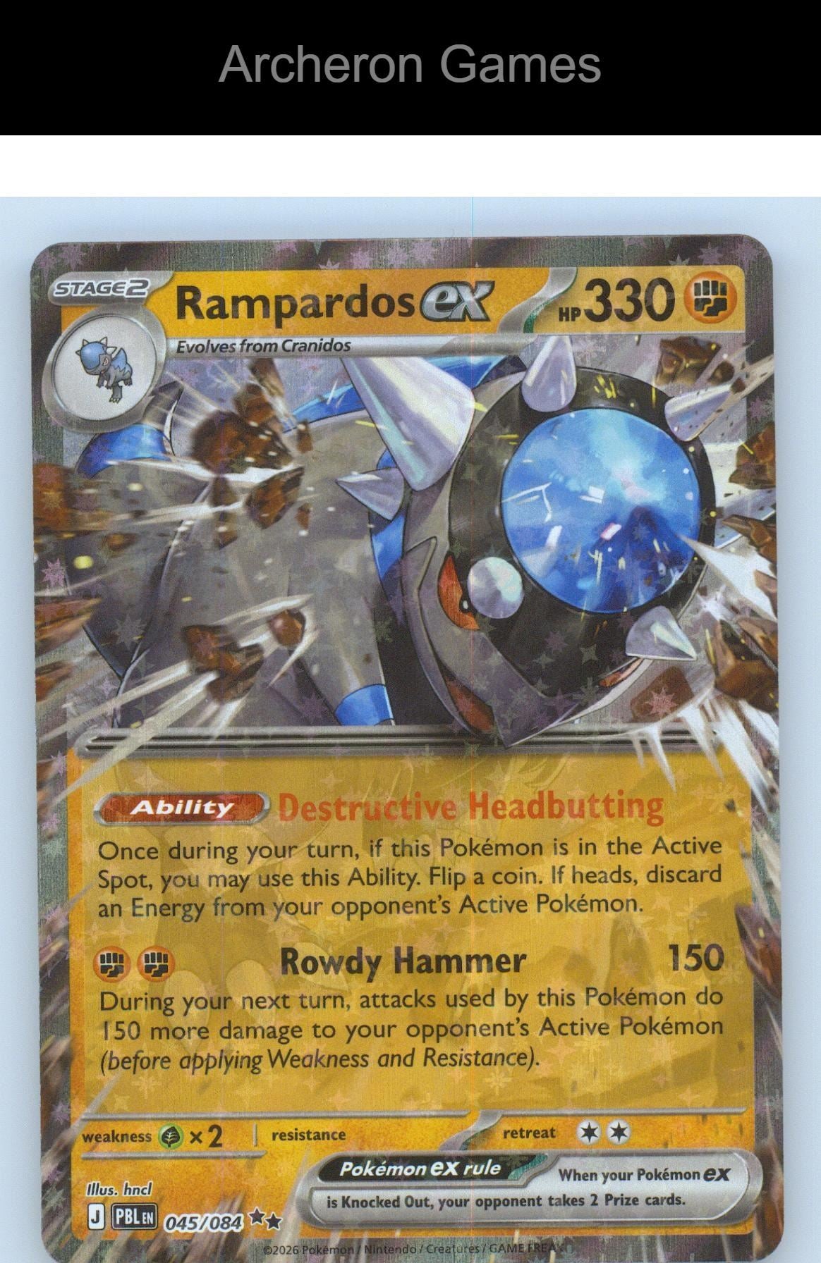 Pokemon Card Rampardos ex ME05 045/084 Double Rare Pitch Black Holo