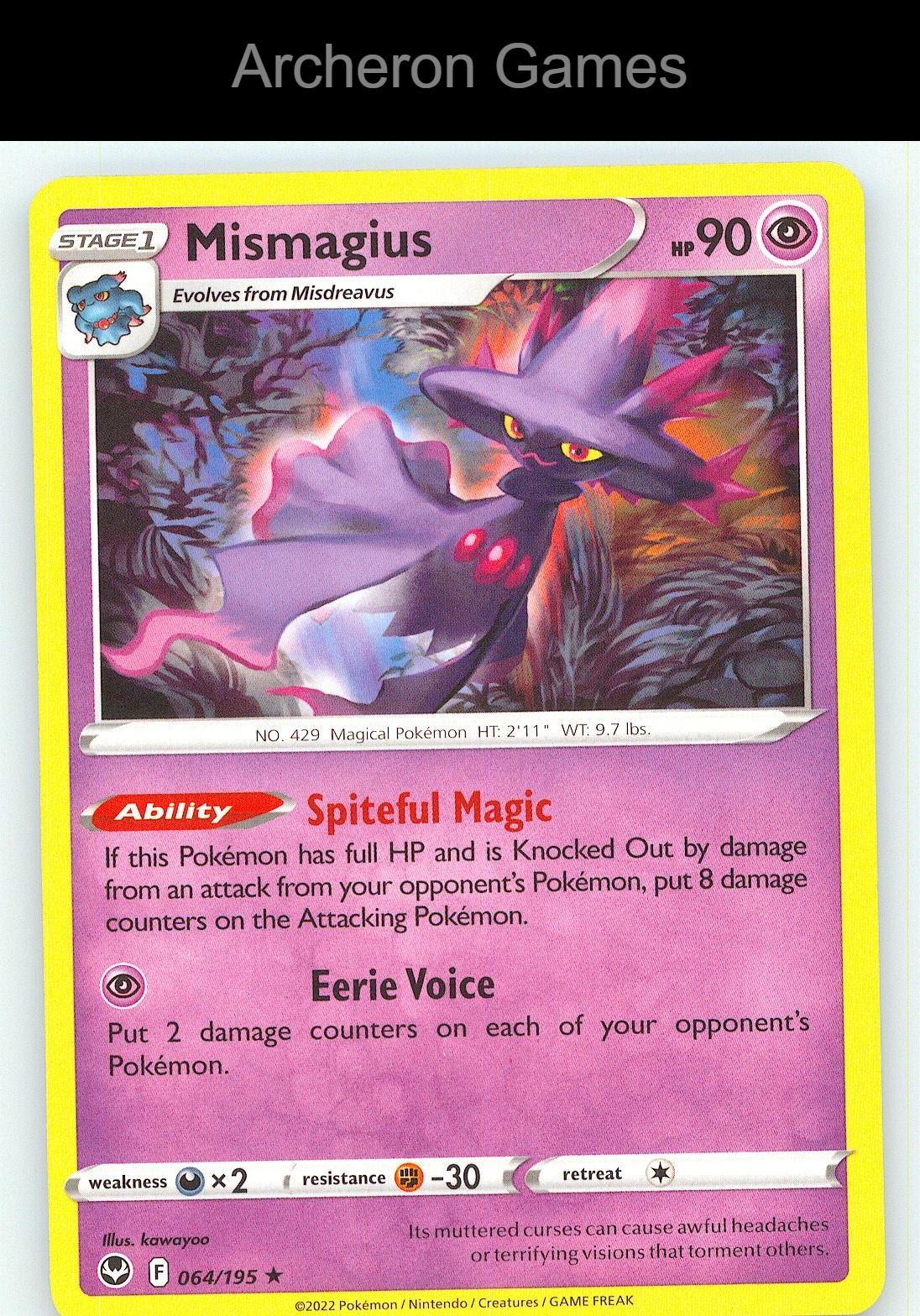 Pokemon Card Mismagius SIT 064/195 R Silver Tempest