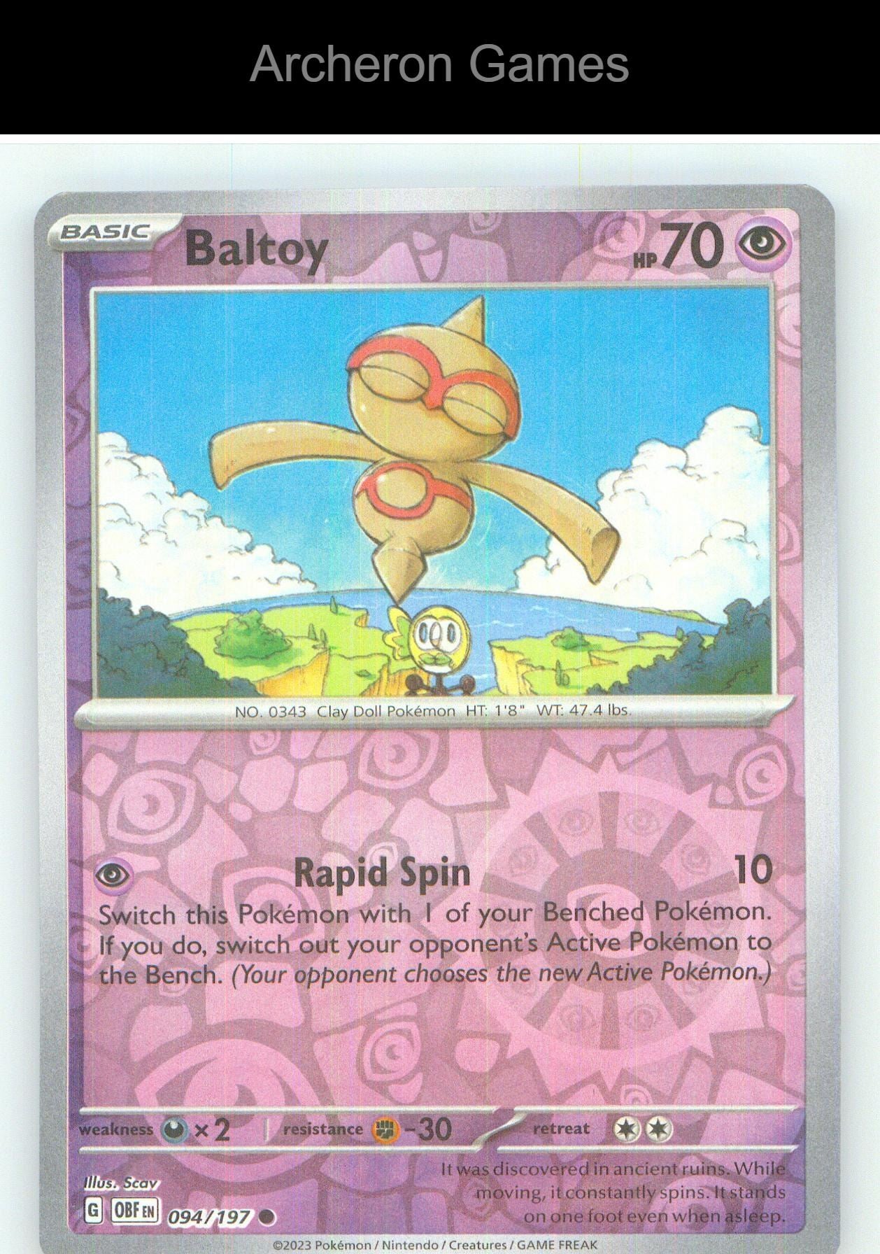 Pokemon Card Baltoy OBF 094/197 C Obsidian Flames Reverse Holo