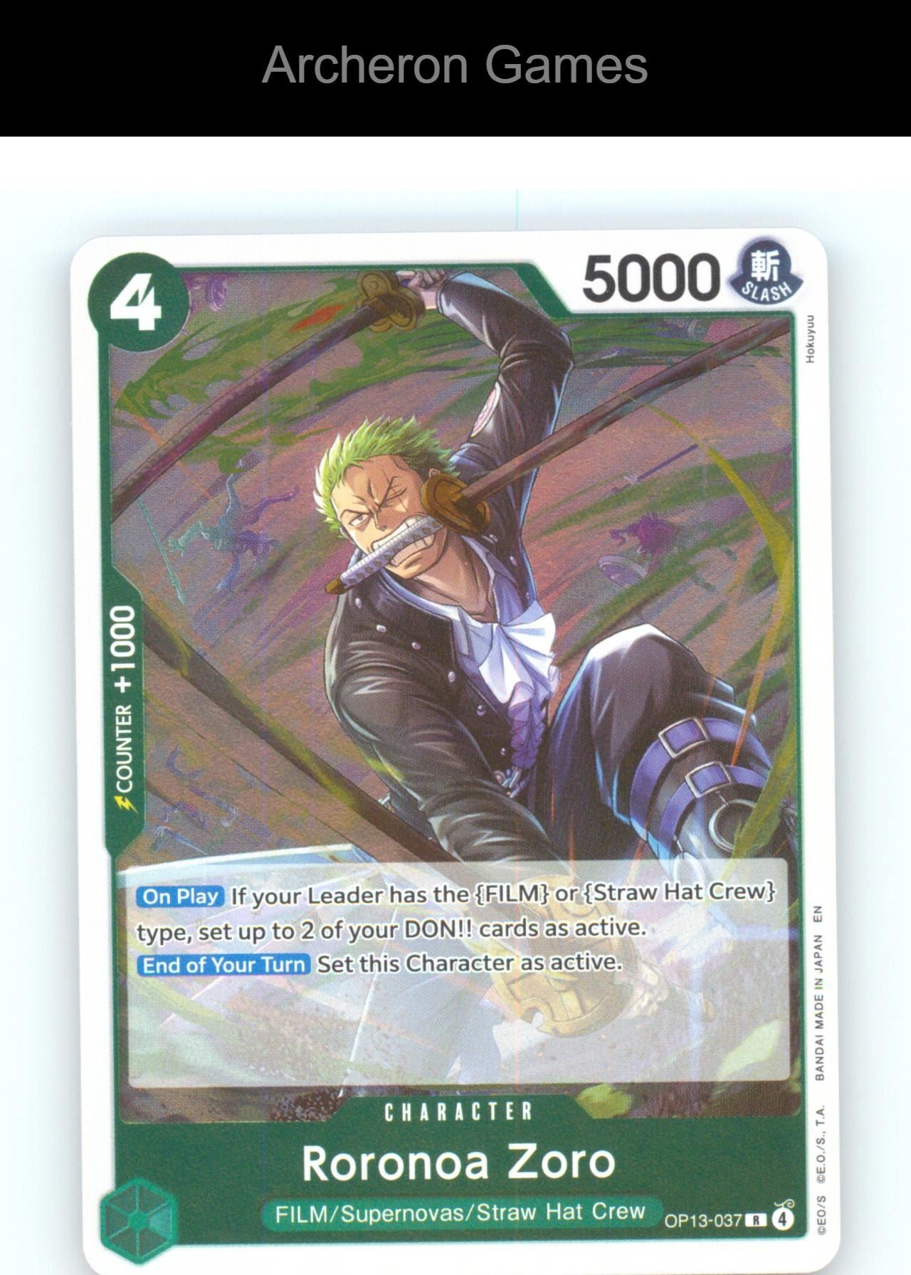 Roronoa Zoro OP13-037 R One Piece Card NM/EX+ Foil