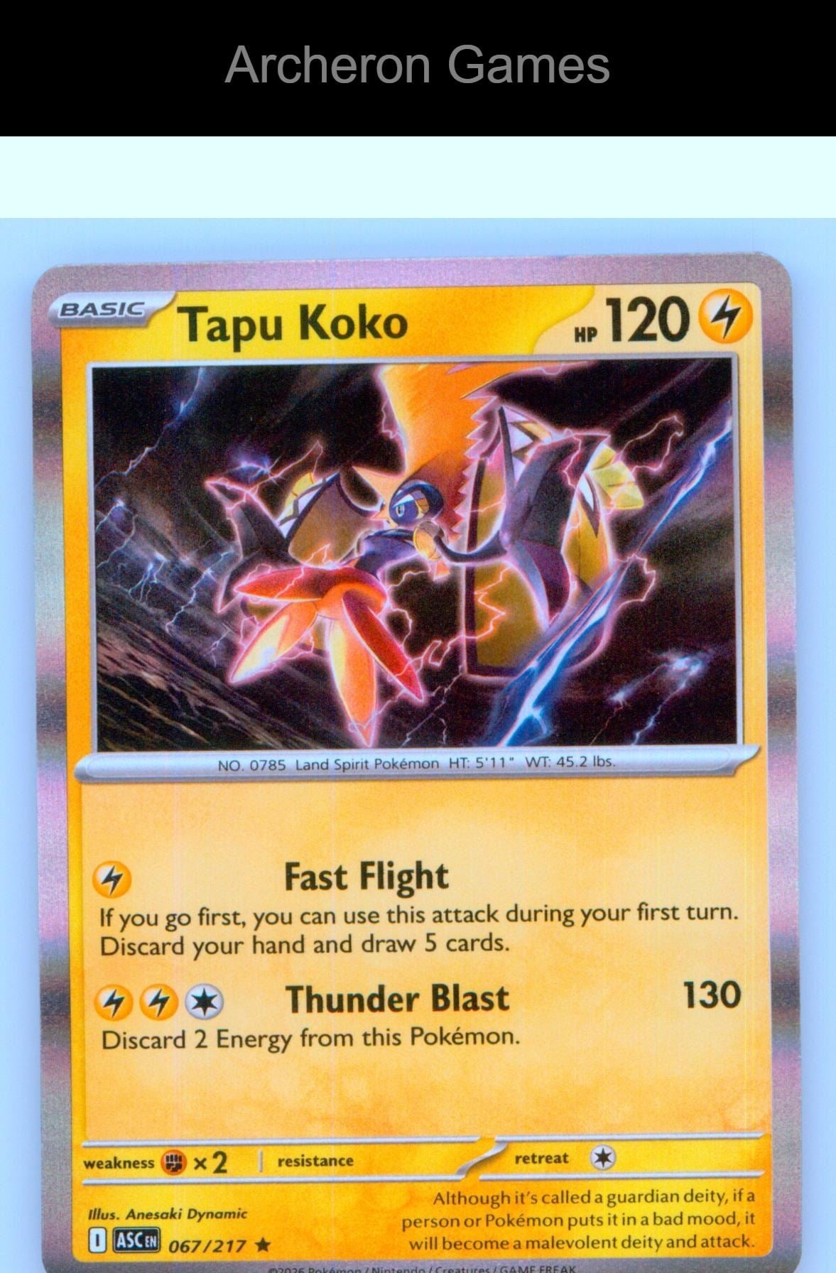 Pokemon Card Tapu Koko ASC 067/217 R Ascended Heroes Holo