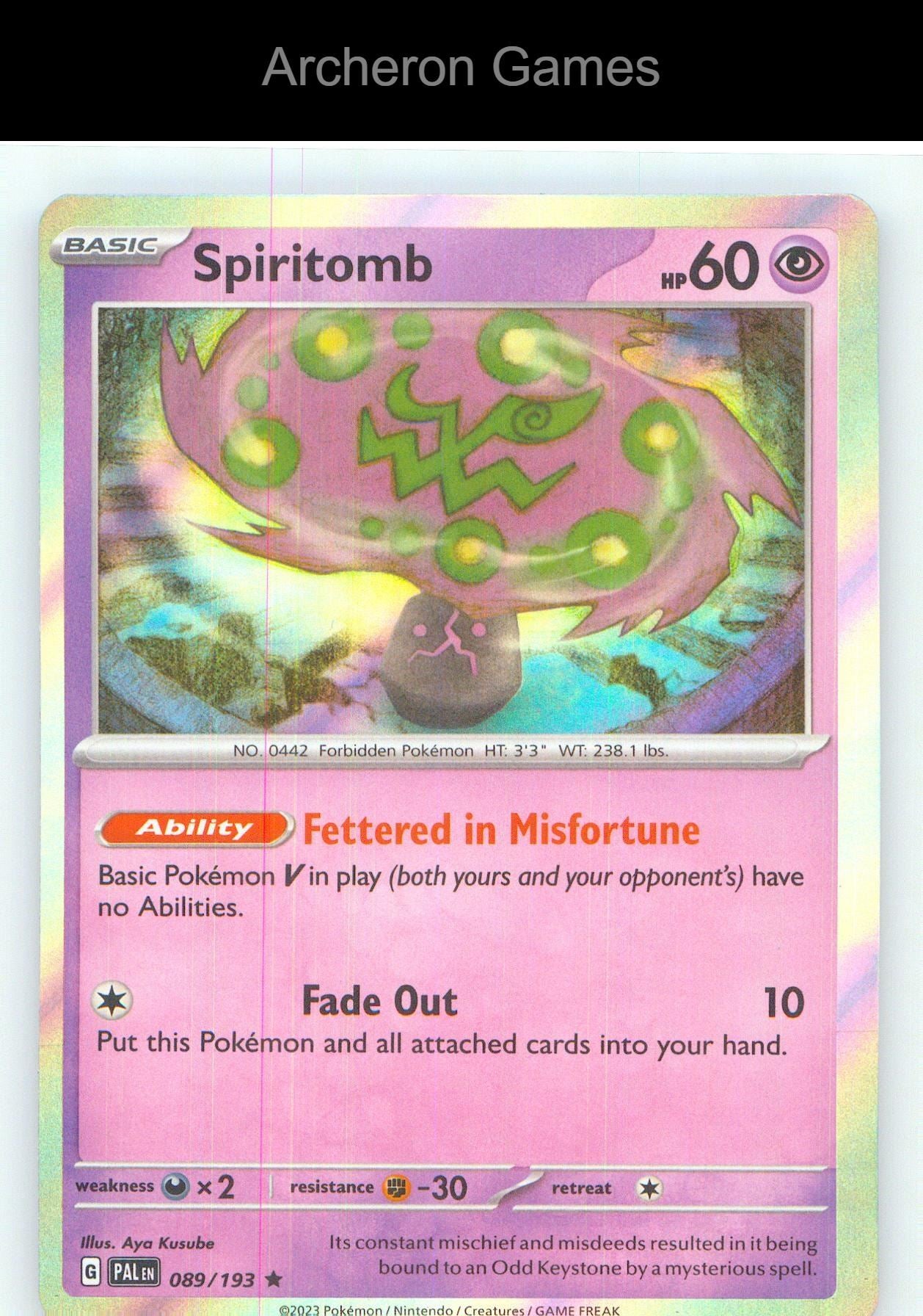 Pokemon Card Spiritomb PAL 089/193 R Paldea Evolved Holo