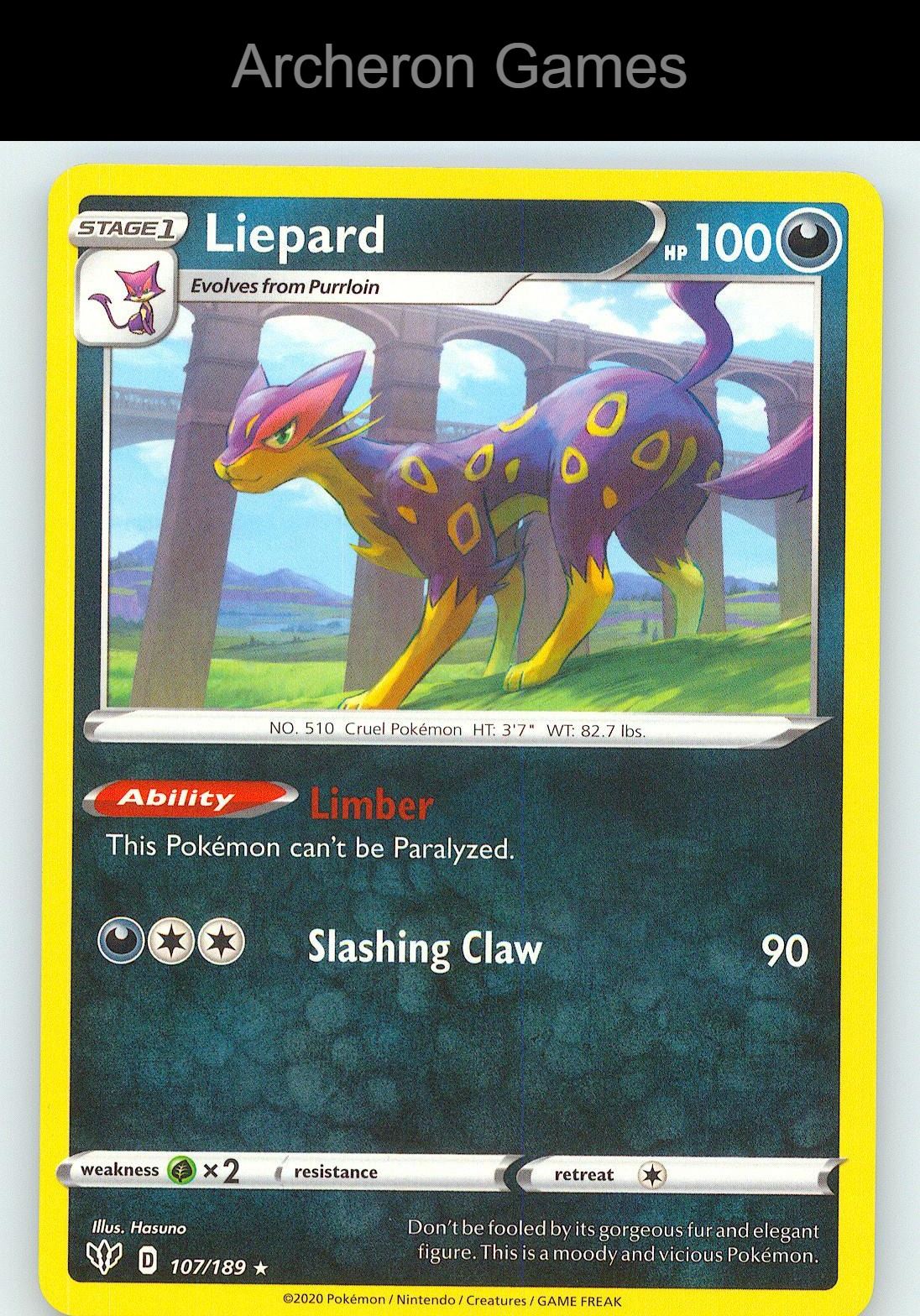 Pokemon Card Liepard DAA 107/189 R Darkness Ablaze
