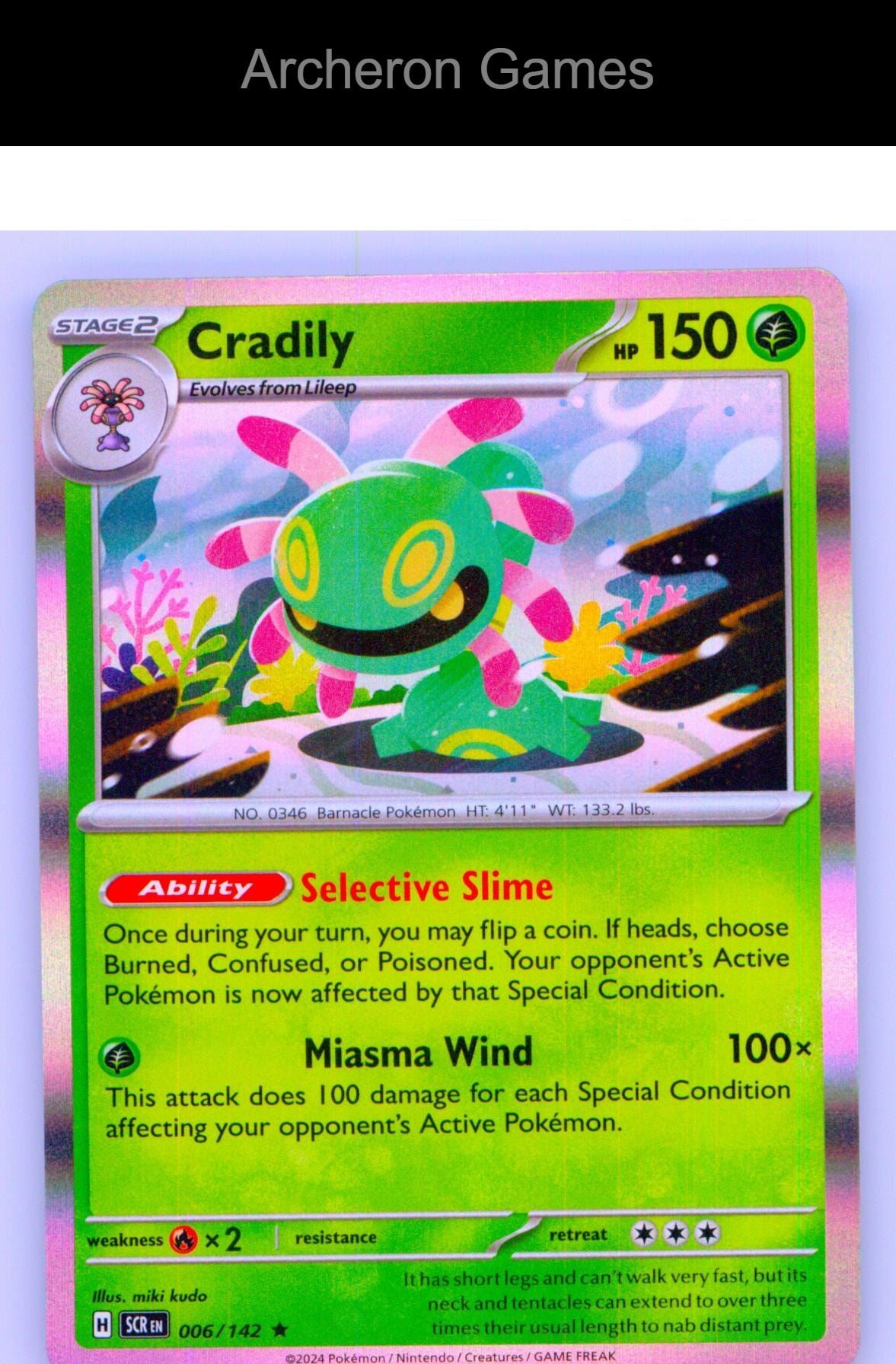 Pokemon Card Cradily SCR 6/142 R Stellar Crown Holo