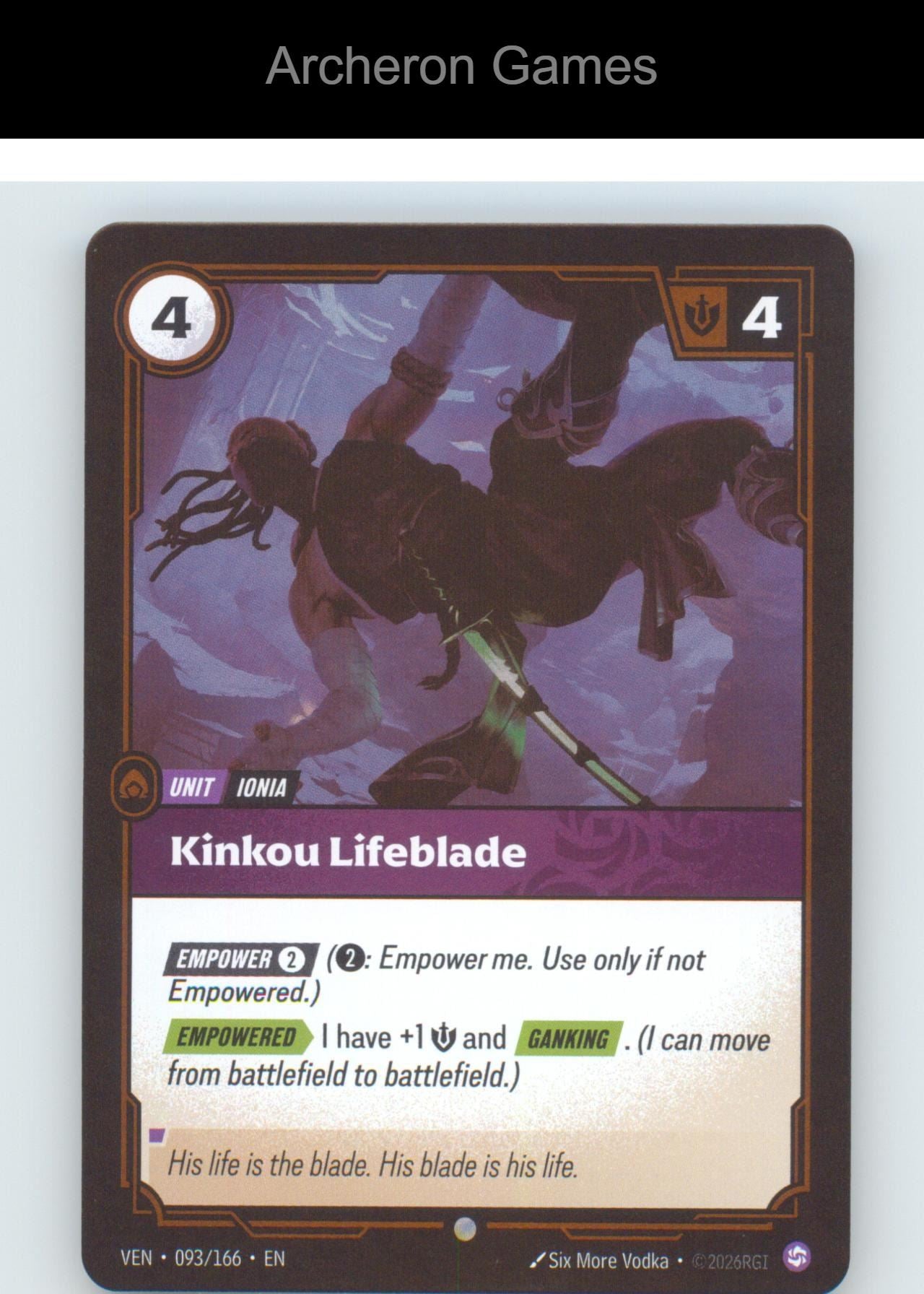 Kinkou Lifeblade VEN 093/166 C Vendetta Riftbound Card Foil