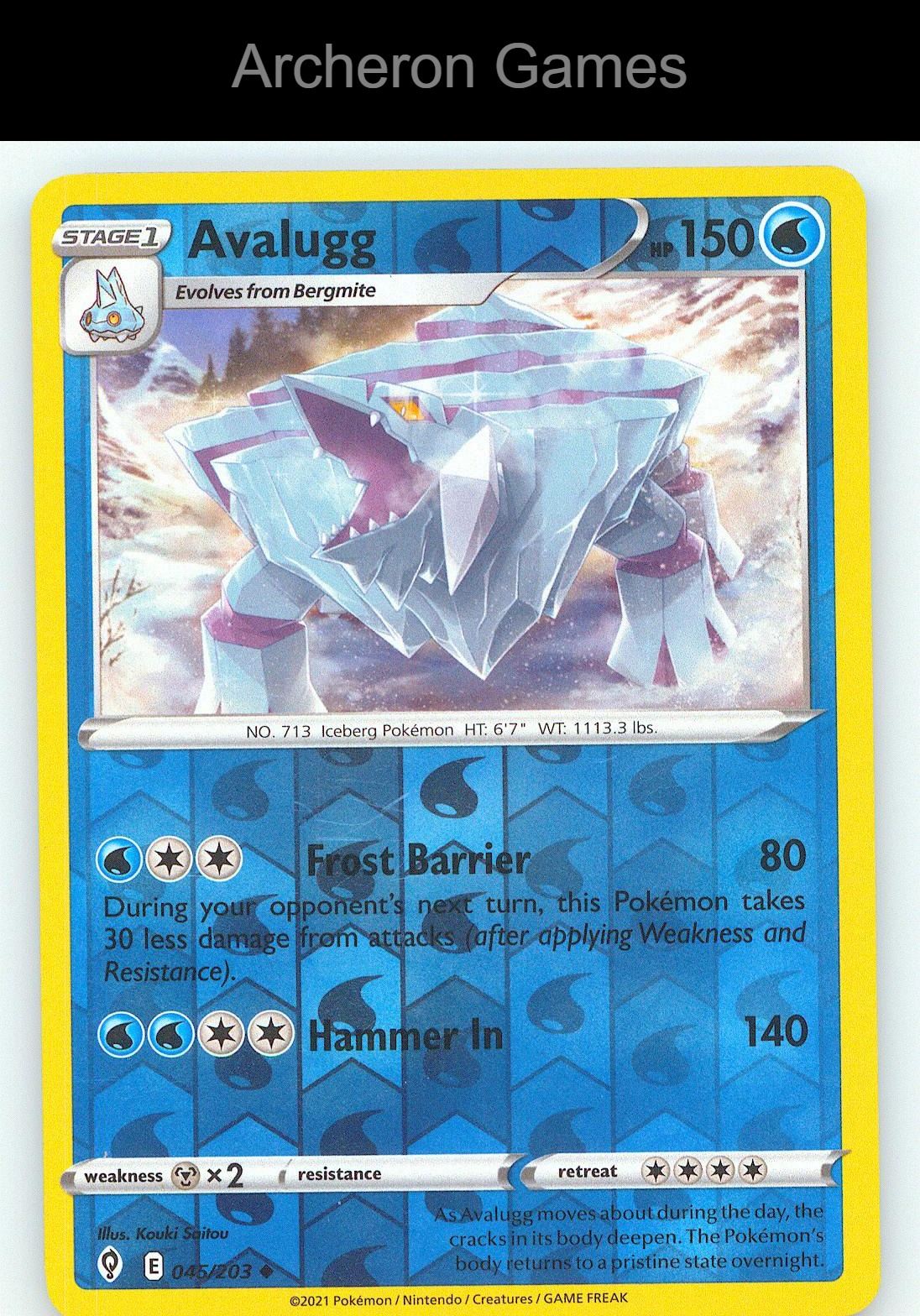 Pokemon Card Avalugg EVS 045/203 UC Evolving Skies Reverse Holo