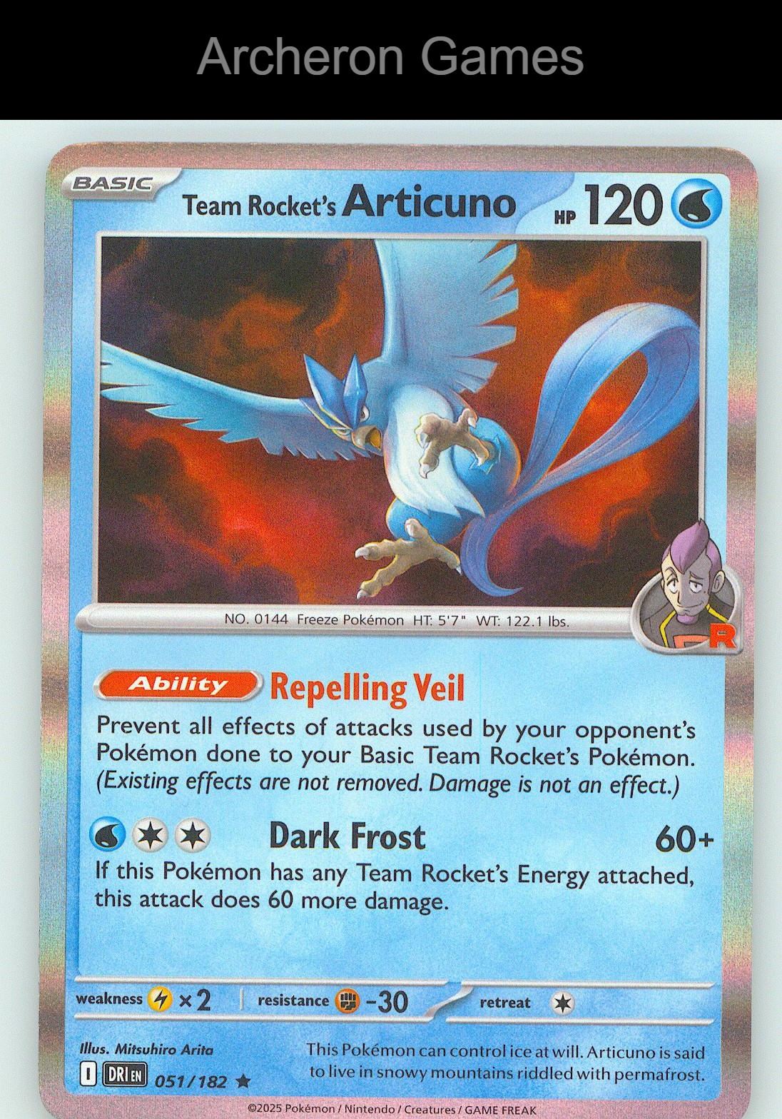 Pokemon Card Team Rocket's Articuno Holo 051/182 R