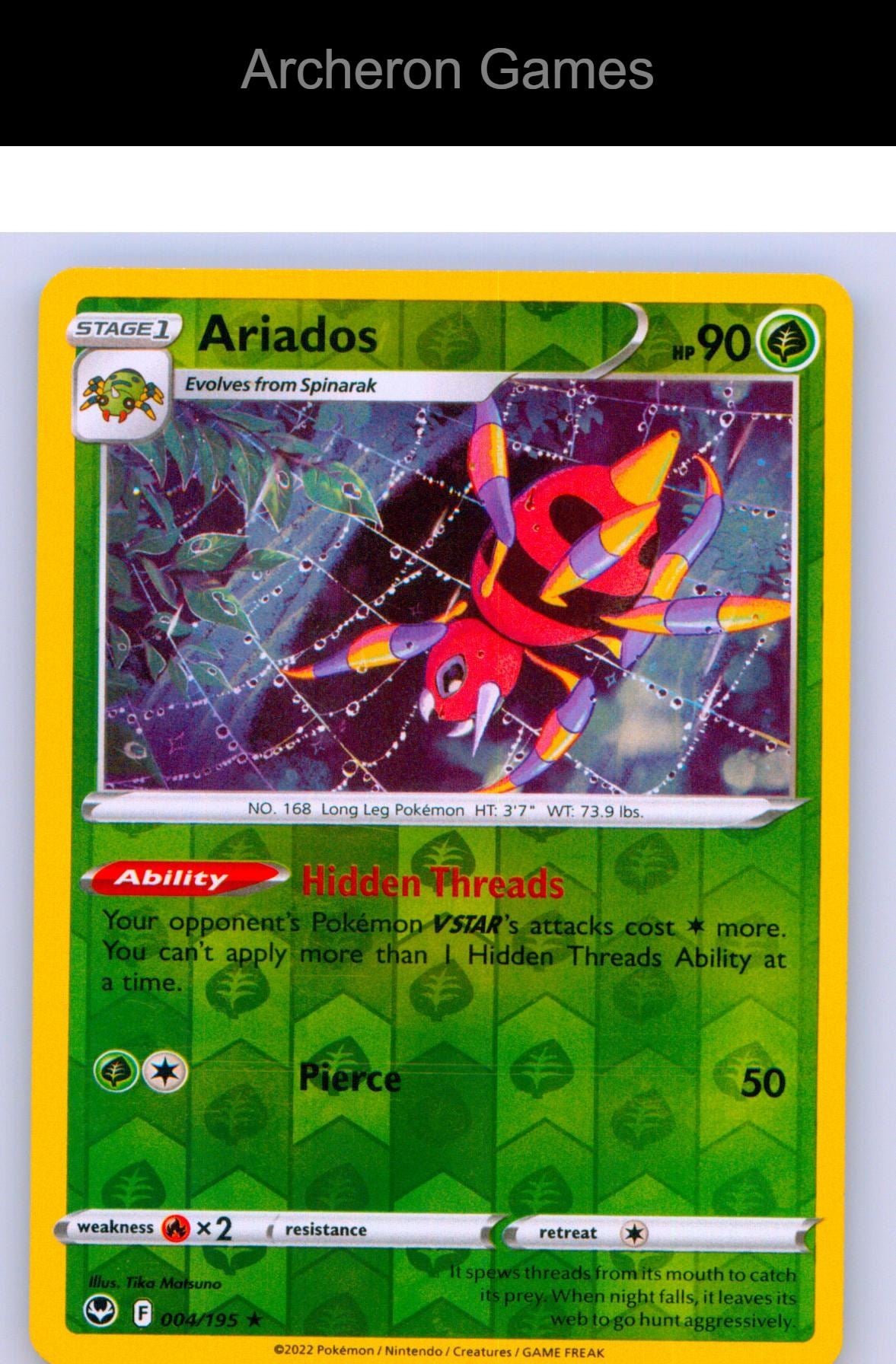 Pokemon Card Ariados SIT 004/195 R Silver Tempest Reverse Holo