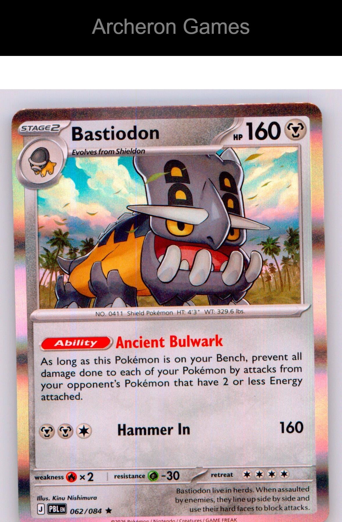 Pokemon Card Bastiodon ME05 062/084 R Pitch Black Holo