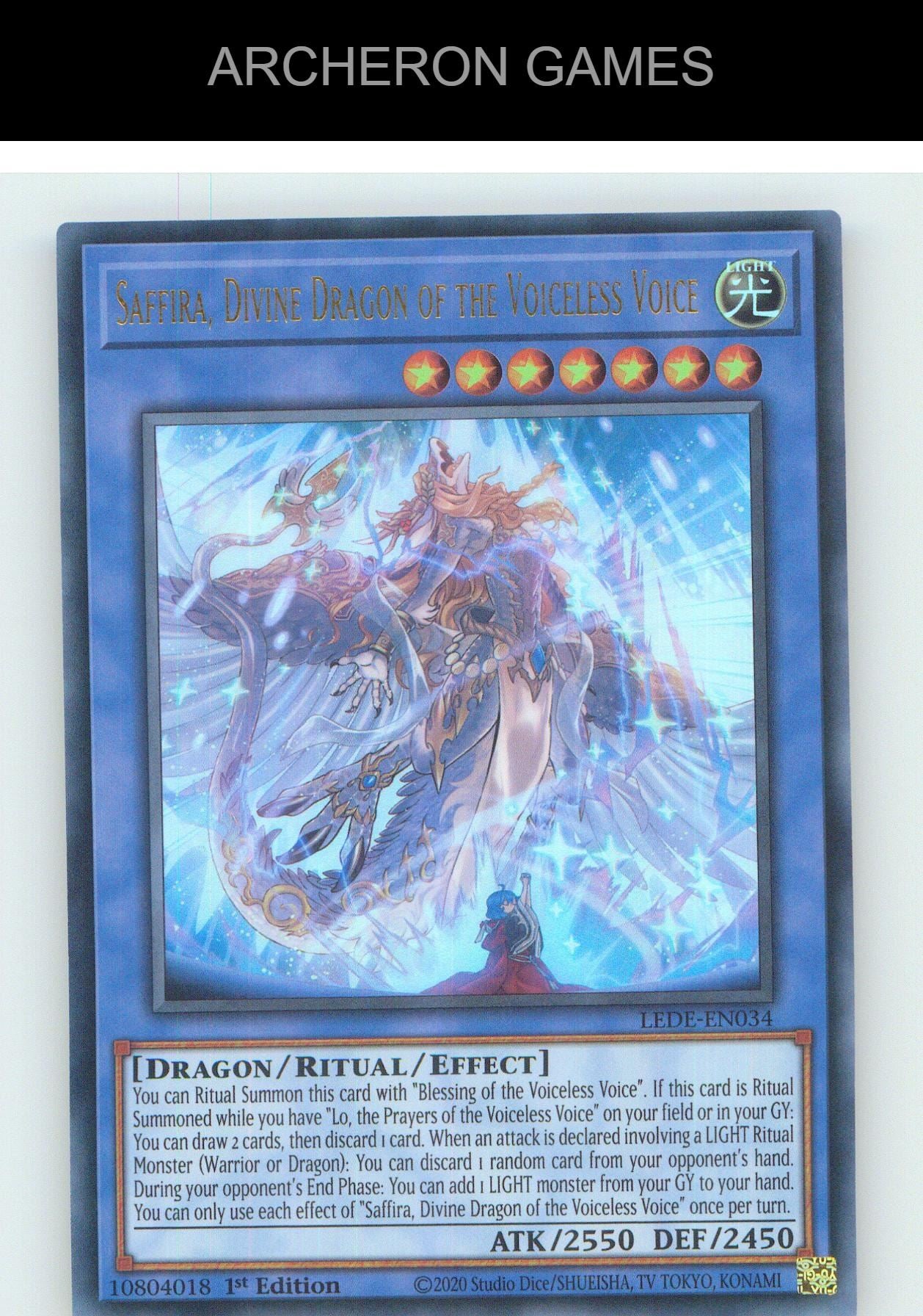 Saffira, Divine Dragon of the Voiceless Voice UR YUGIOH Card 1st Edition