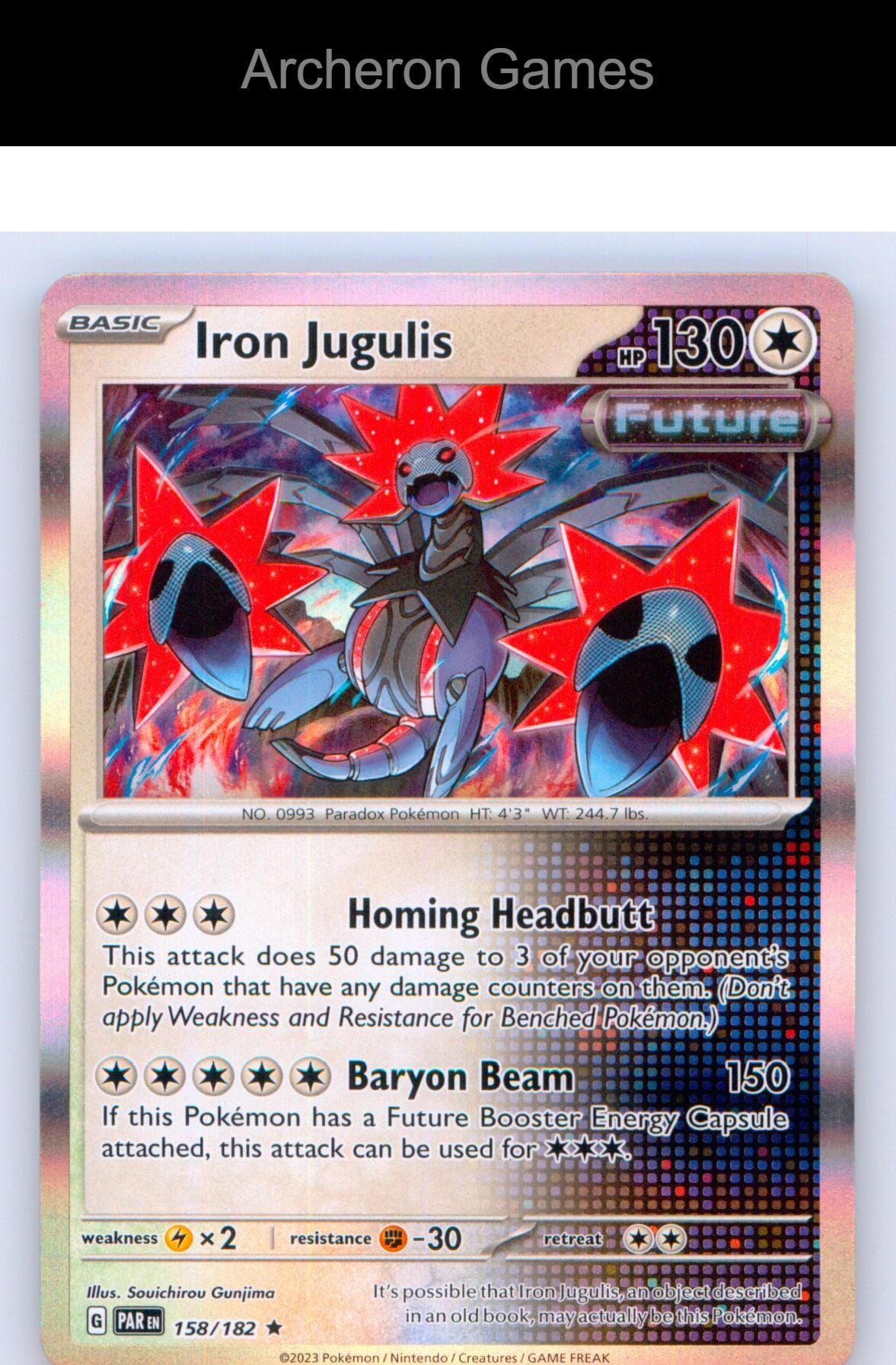 Pokemon Card Iron Jugulis PAR 158/182 R Paradox Rift Holo