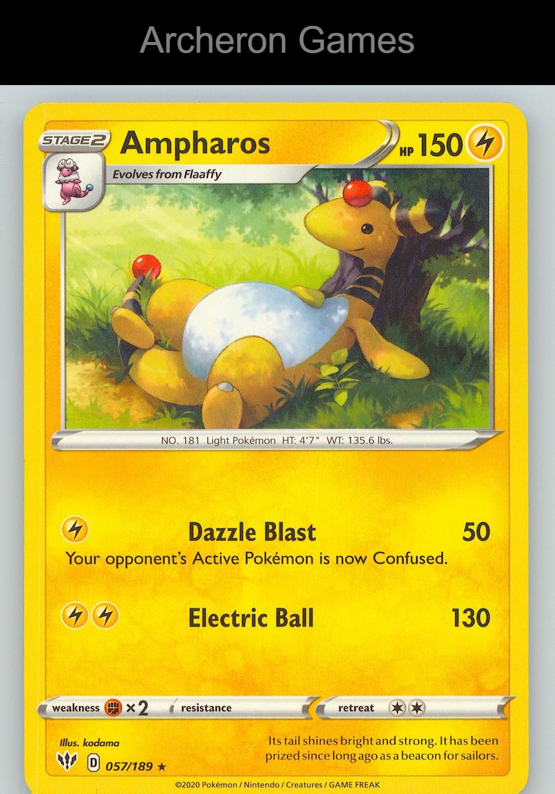 Pokemon Card Ampharos DAA 057/189 R Darkness Ablaze