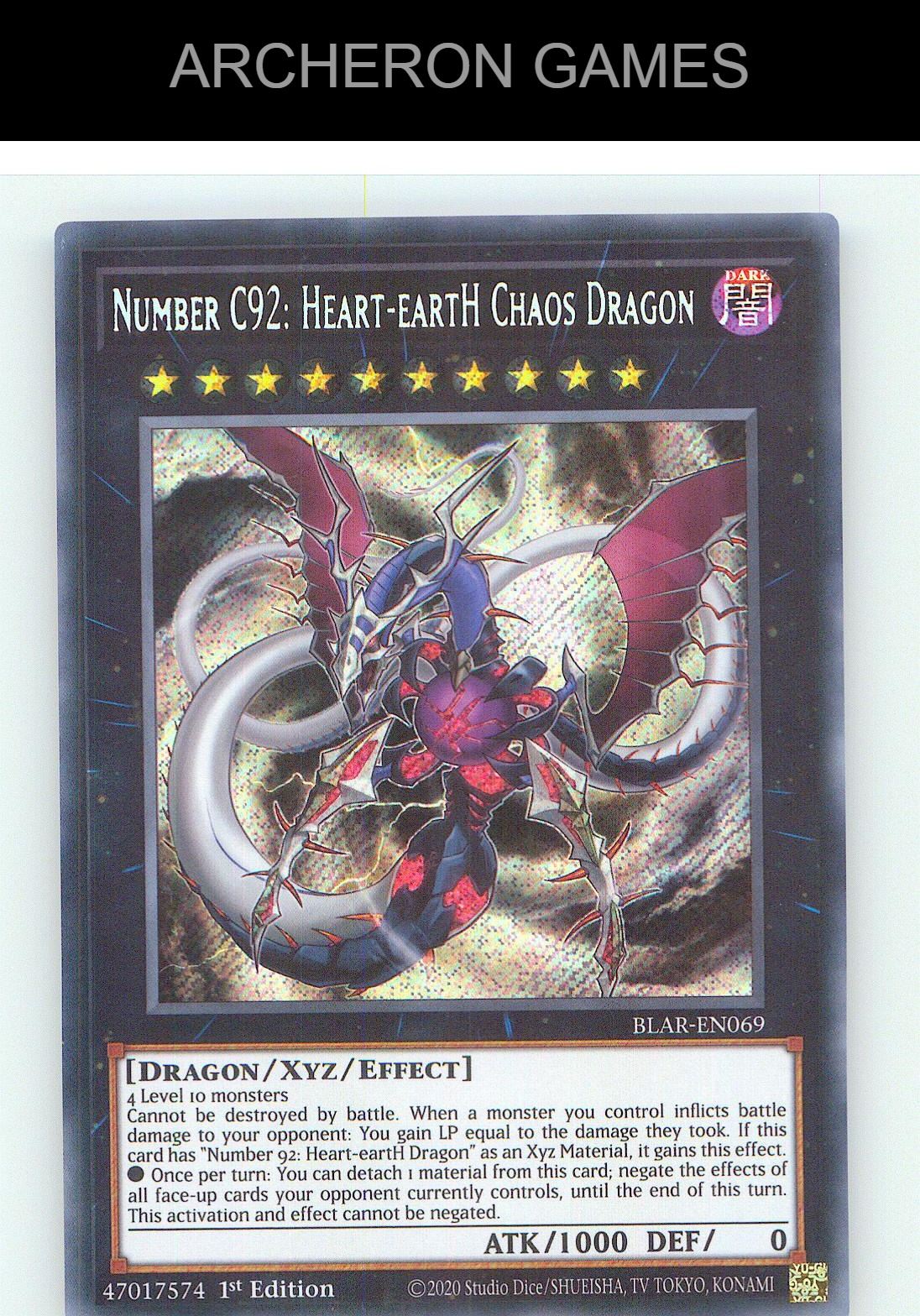 Number C92: Heart-eartH Chaos Dragon SEC YUGIOH Card 1st Edition
