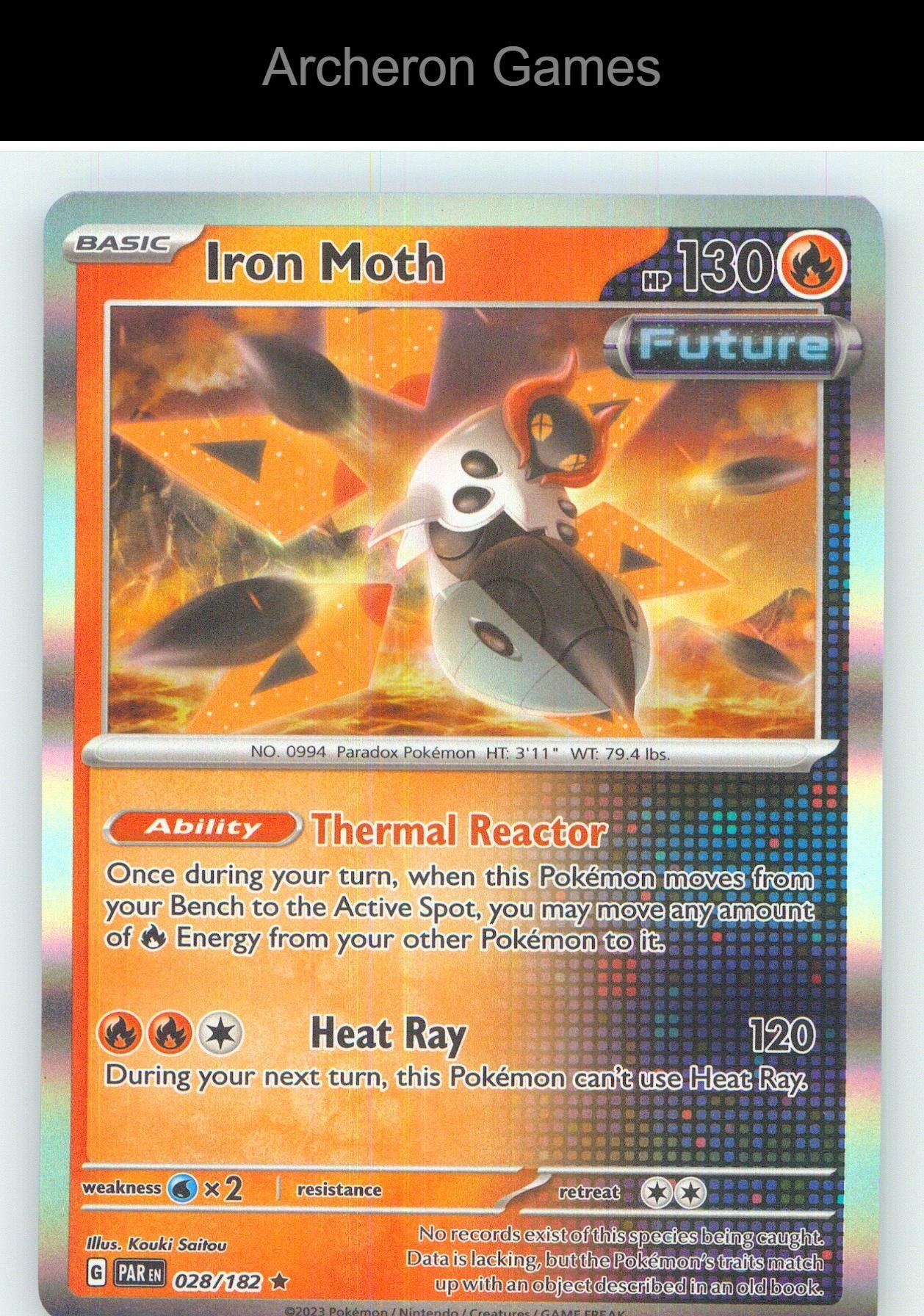 Pokemon Card Iron Moth PAR 028/182 R Paradox Rift Holo
