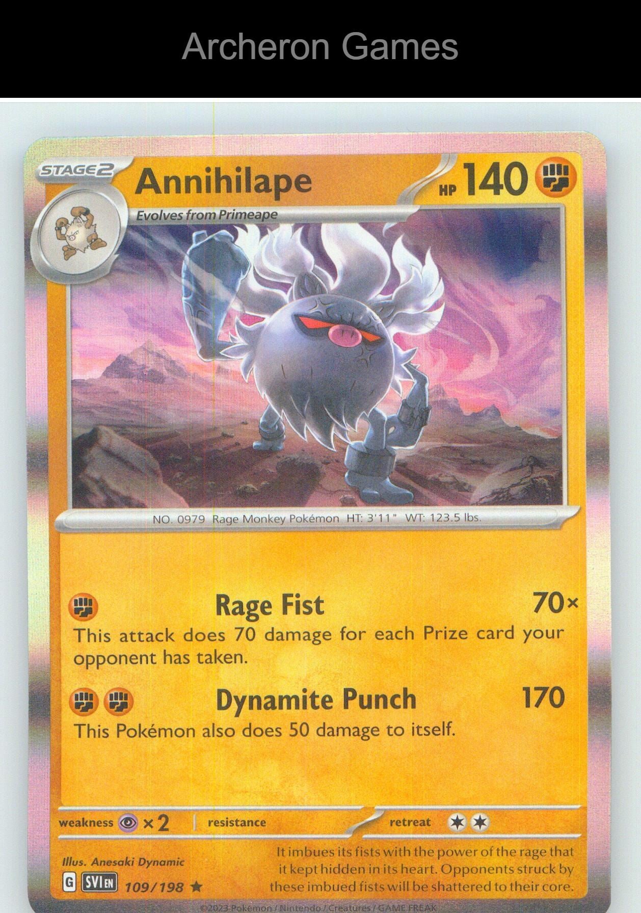 Pokemon Card Annihilape SVI 109/198 R Scarlet & Violet Holo