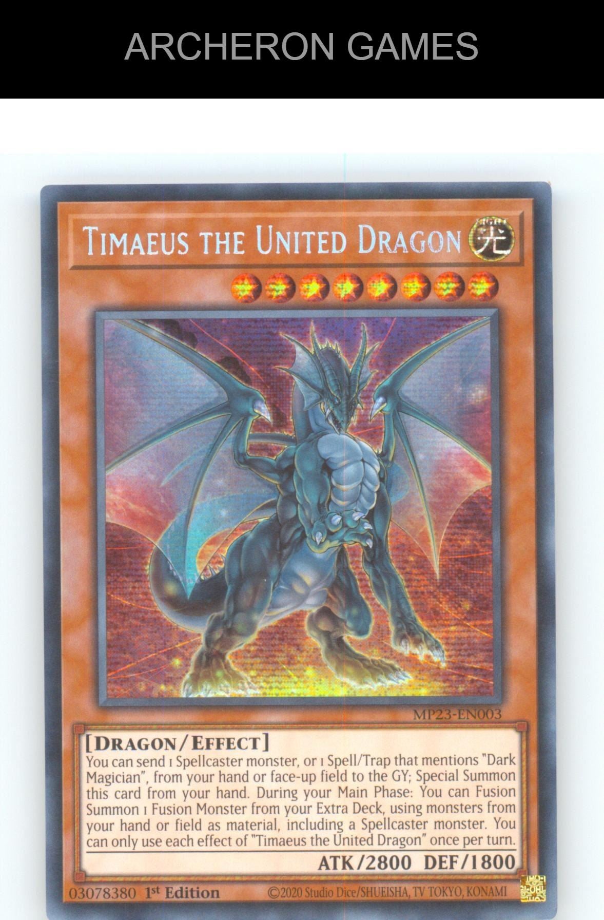 Timaeus the United Dragon Prismatic Secret Rare YUGIOH Card 1st Edition