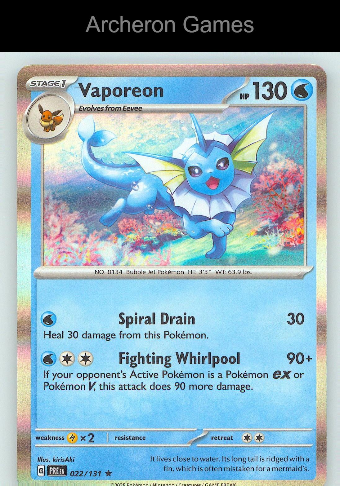 Pokemon Card Vaporeon PRE 022/131 HOLO R Prismatic Evolutions