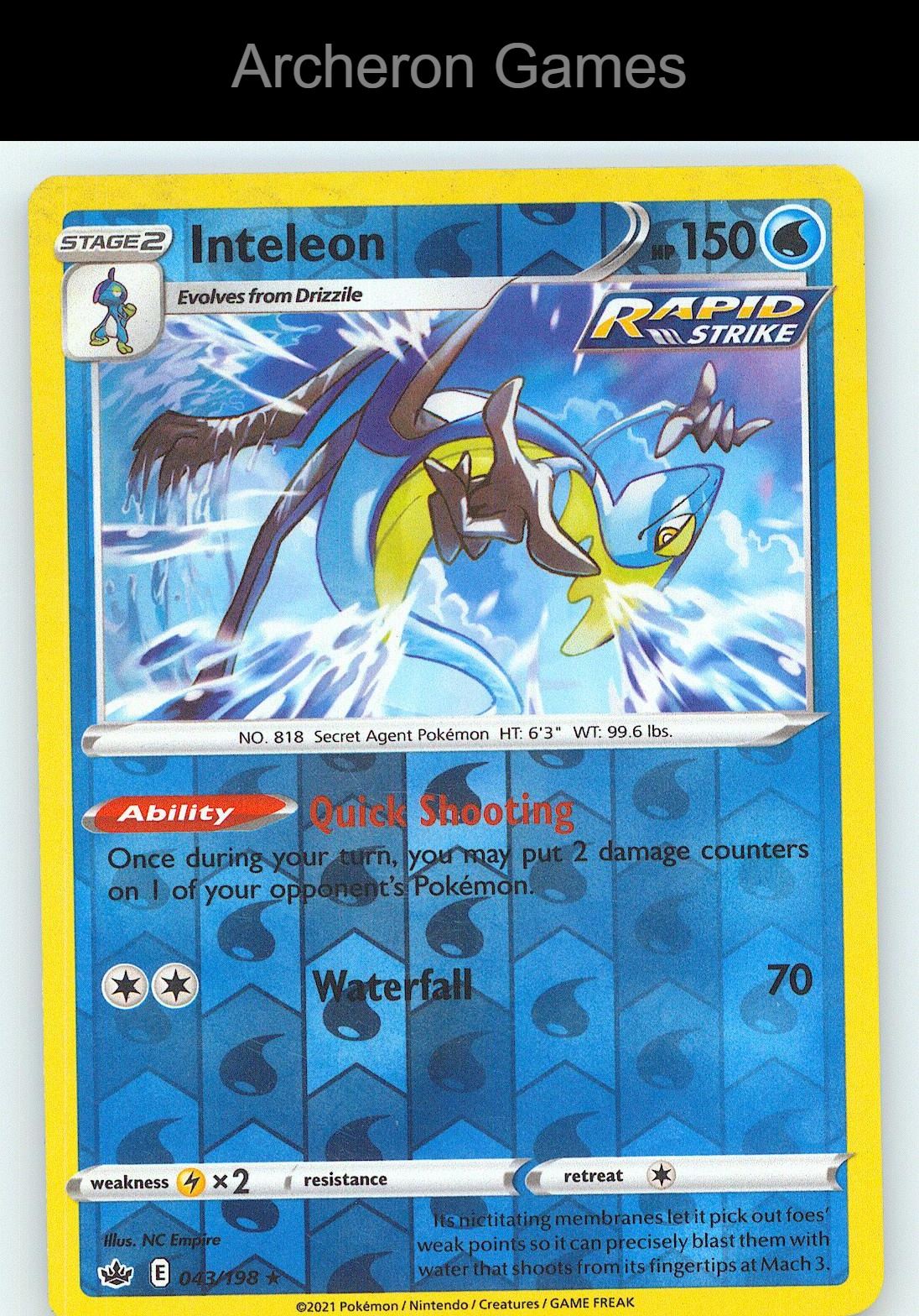 Pokemon Card Inteleon CRE 043/198 R Chilling Reign Reverse Holo