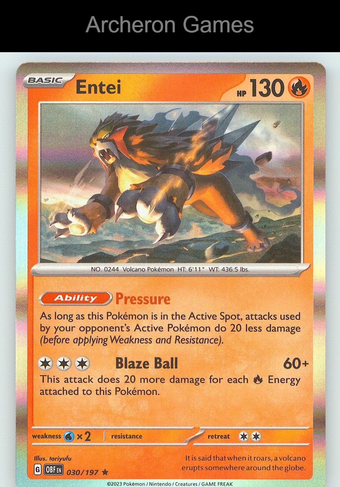 Pokemon Card Entei OBF 030/197 R Obsidian Flames Holo