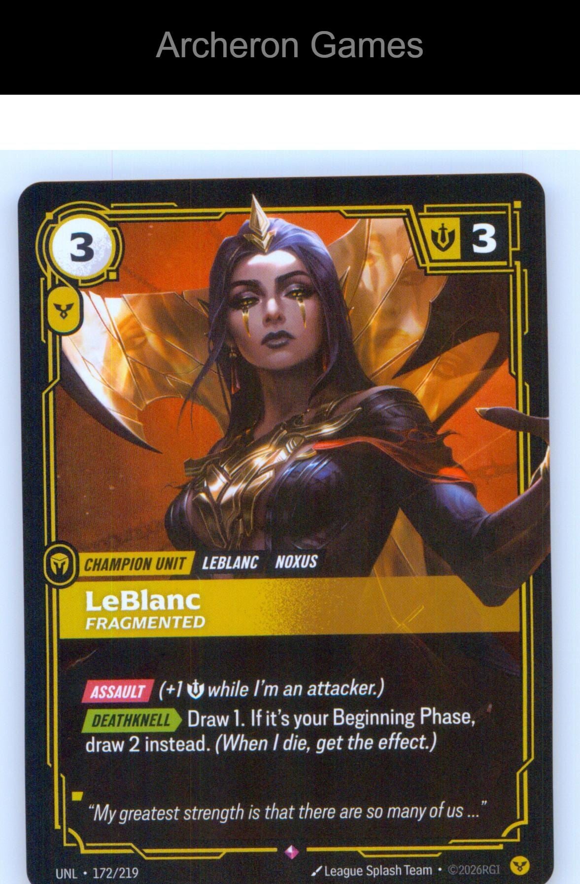 LeBlanc - Fragmented UNL 172/219 R Unleashed Riftbound Card