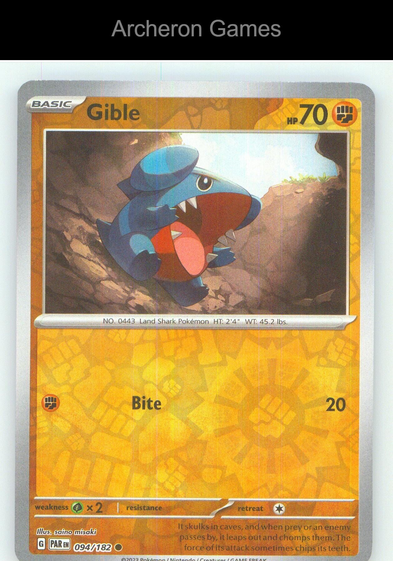 Pokemon Card Gible PAR 094/182 C Paradox Rift Reverse Holo