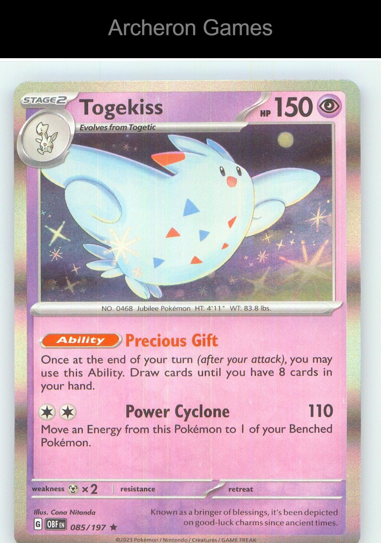 Pokemon Card Togekiss OBF 085/197 R Obsidian Flames Holo