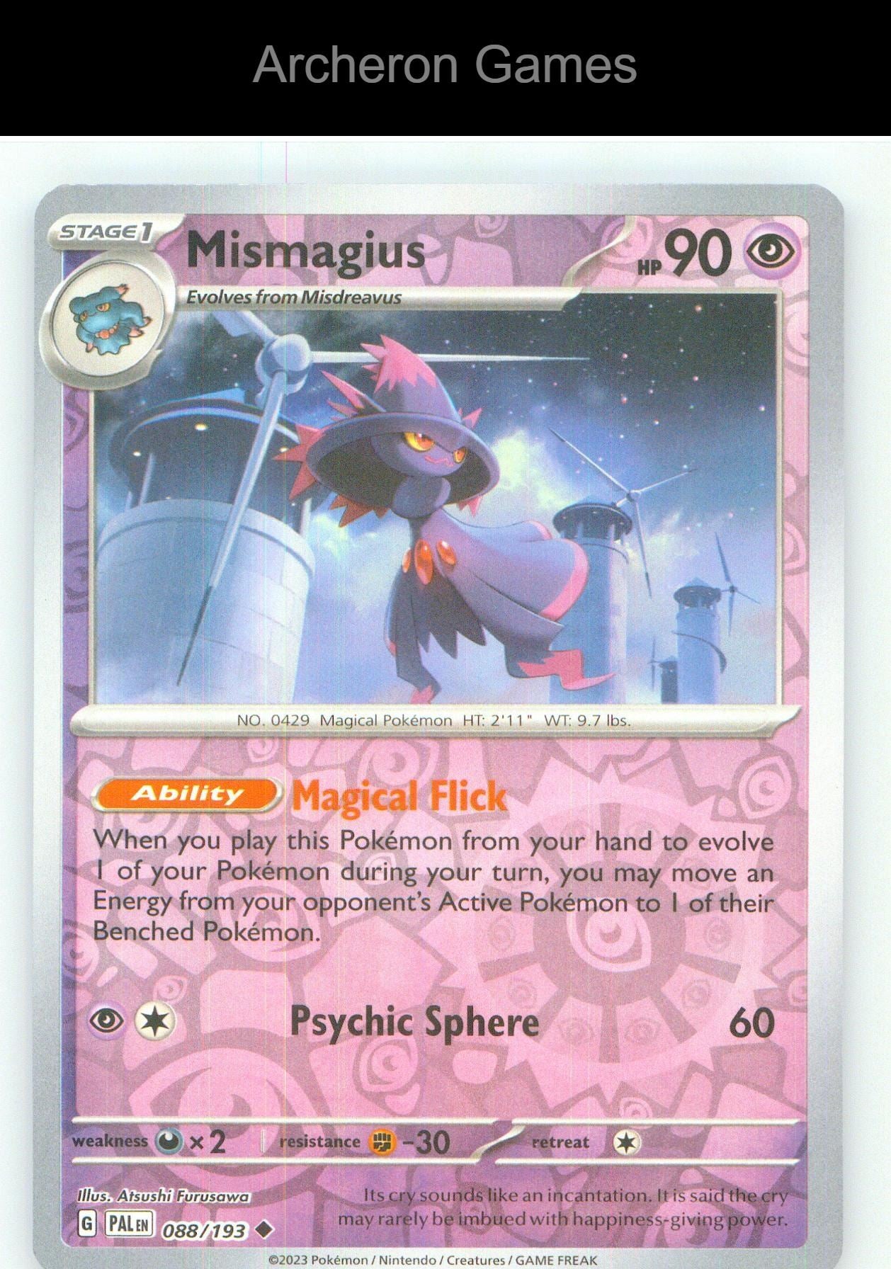 Pokemon Card Mismagius PAL 088/193 UC Paldea Evolved Reverse Holo