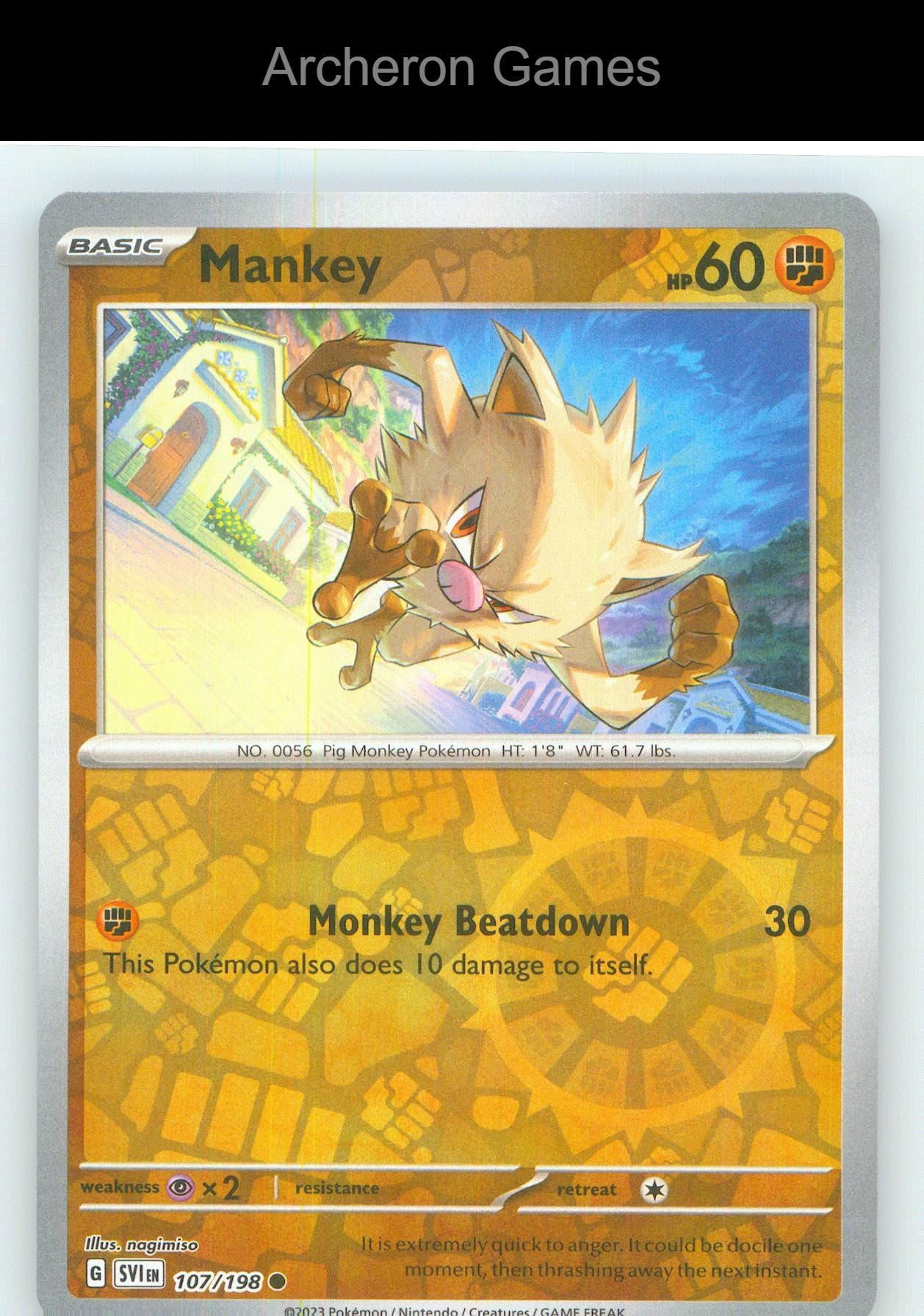 Pokemon Card Mankey SVI 107/198 C Scarlet & Violet Reverse Holo