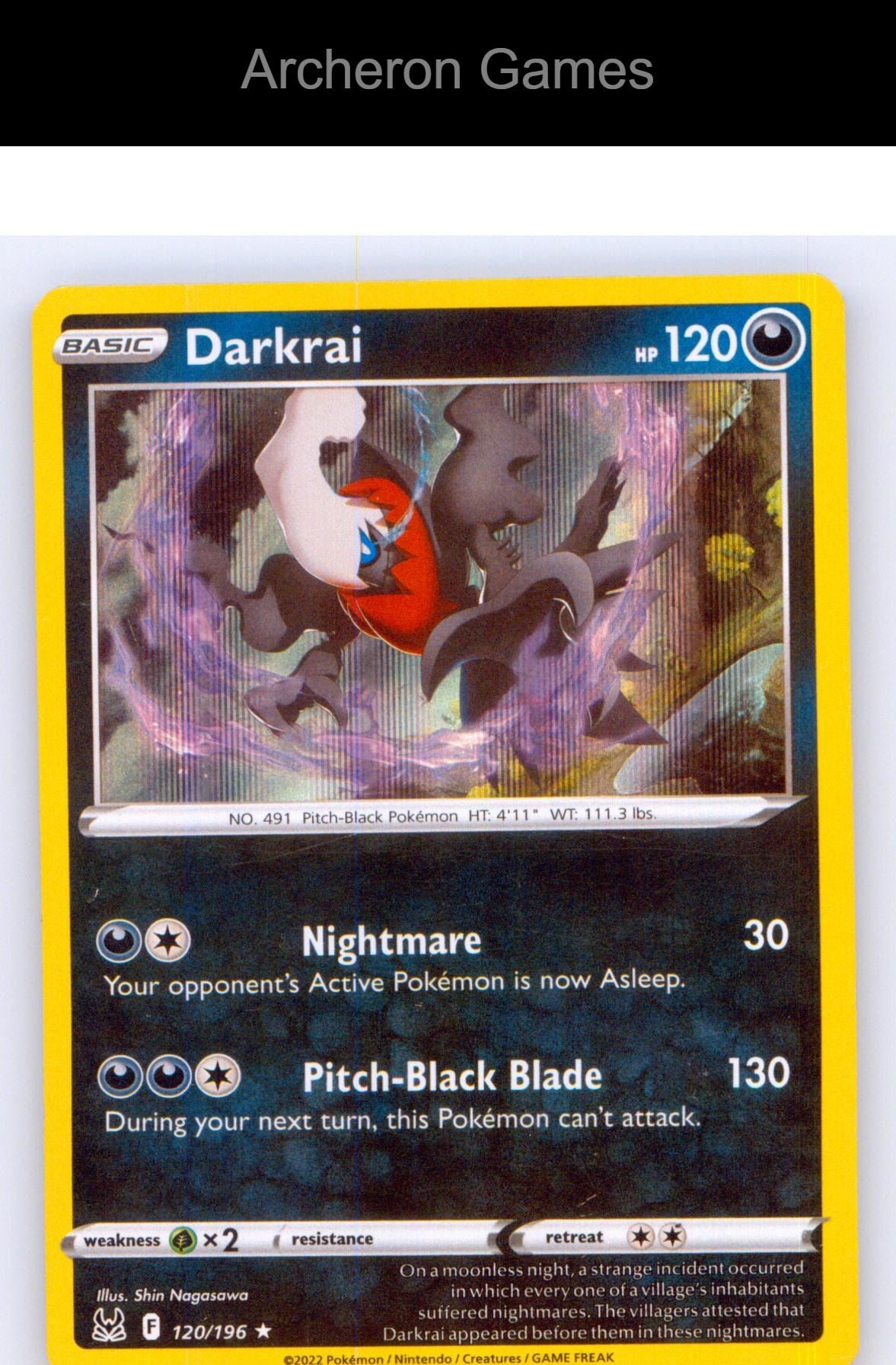 Pokemon Card Darkrai LOR 120/196 HOLO R Lost Origin