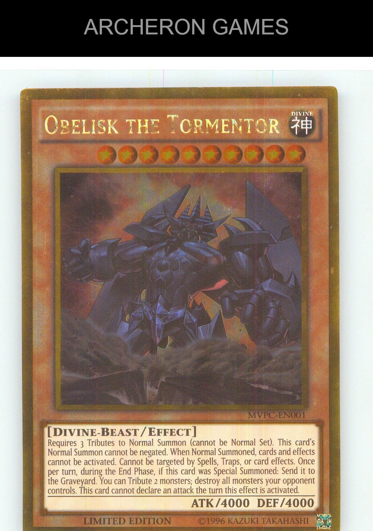 Obelisk the Tormentor Gold Secret Rare YUGIOH Card Limited