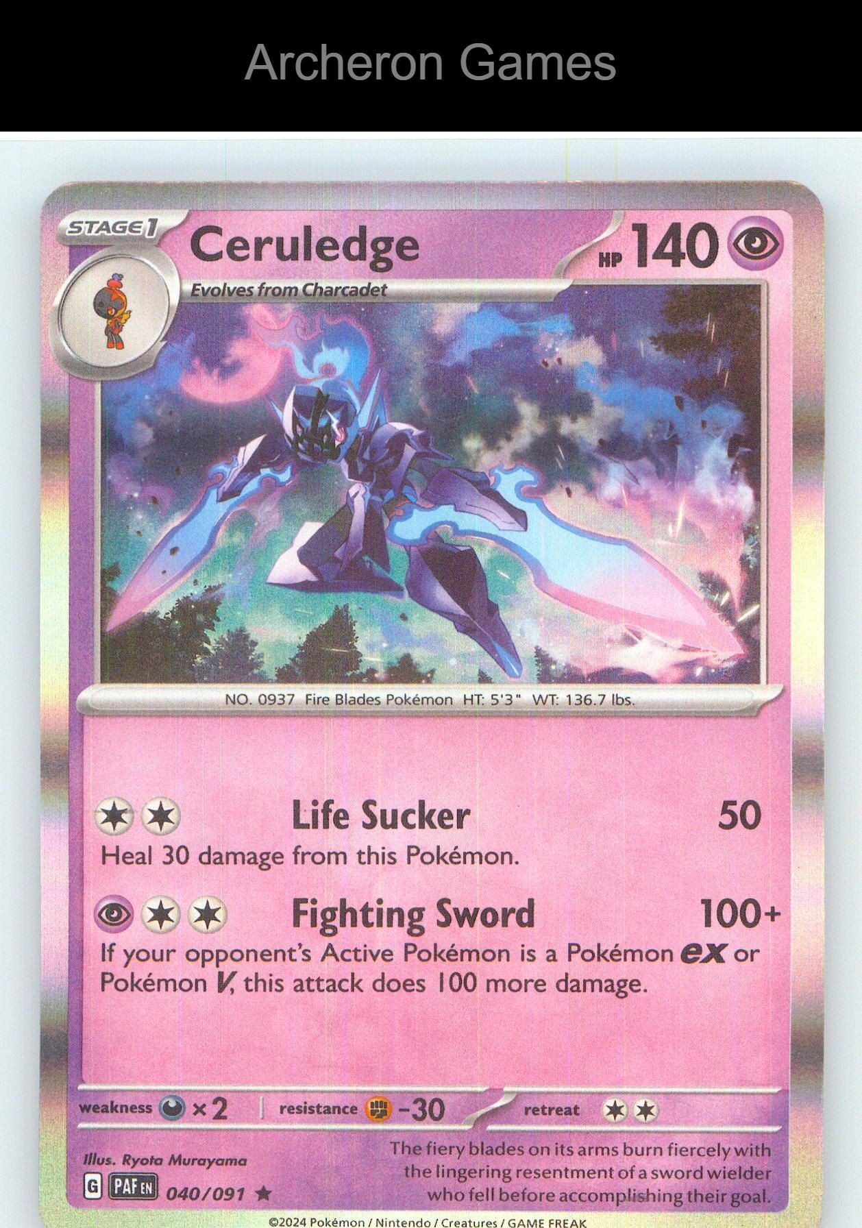 Pokemon Card Ceruledge PAF 040/091 R Paldean Fates Holo