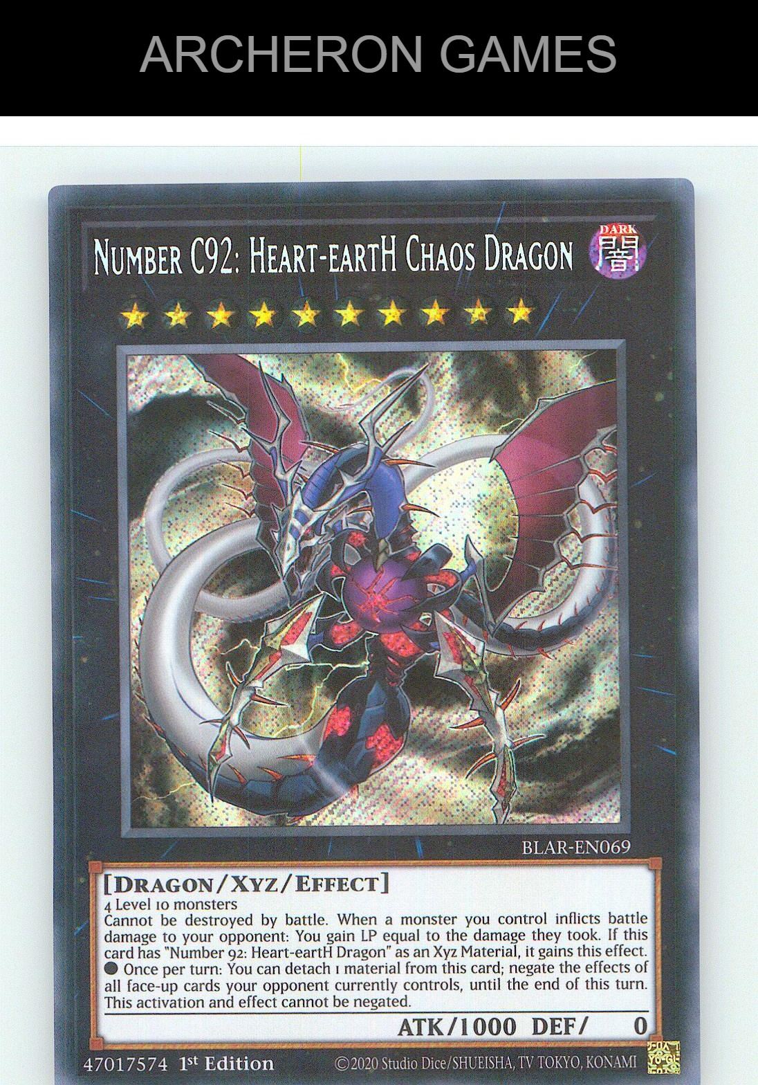 Number C92: Heart-eartH Chaos Dragon SEC YUGIOH Card 1st Edition