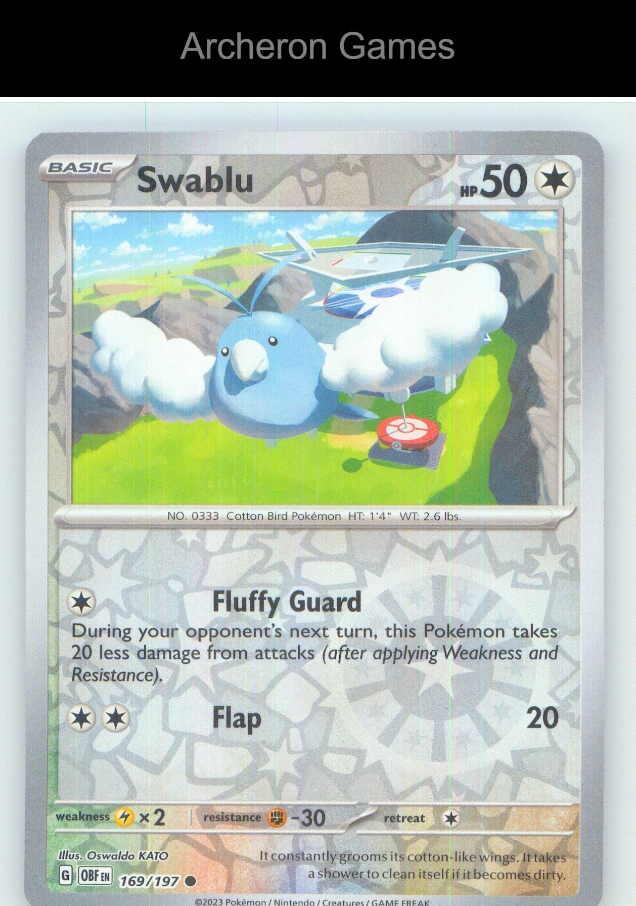 Pokemon Card Swablu OBF 169/197 C Obsidian Flames Reverse Holo