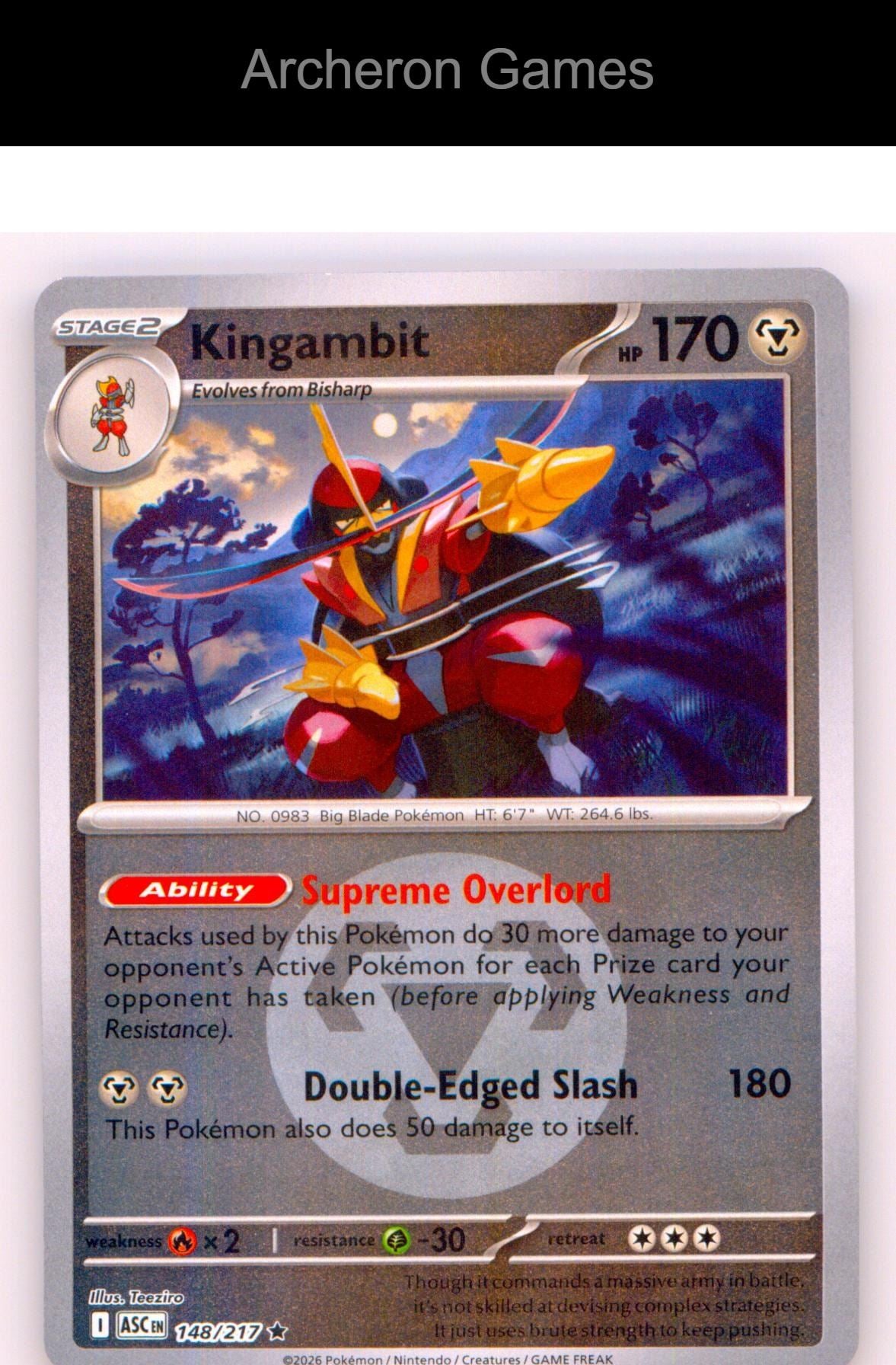 Pokemon Card Kingambit (Energy Symbol Pattern) ASC 148/217 Reverse Holo