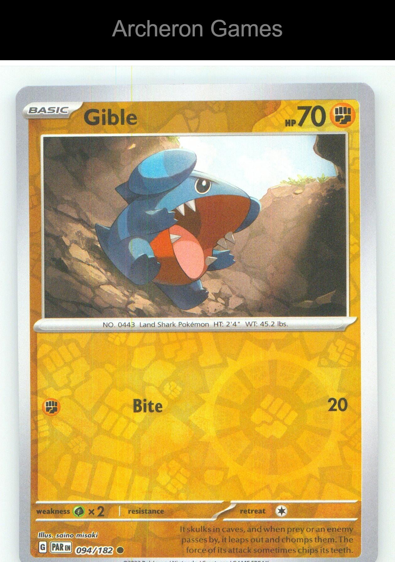 Pokemon Card Gible PAR 094/182 C Paradox Rift Reverse Holo