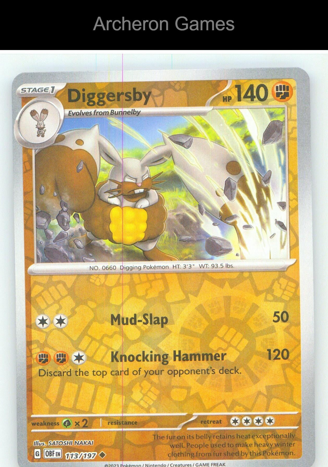 Pokemon Card Diggersby OBF 113/197 UC Obsidian Flames Reverse Holo