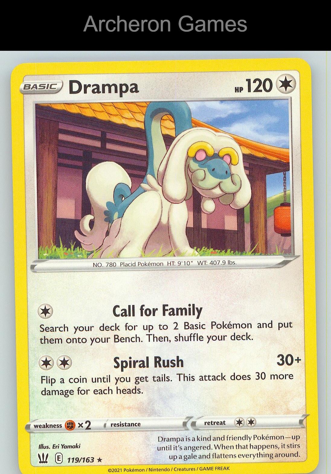 Pokemon Card Drampa BST 119/163 R Battle Styles