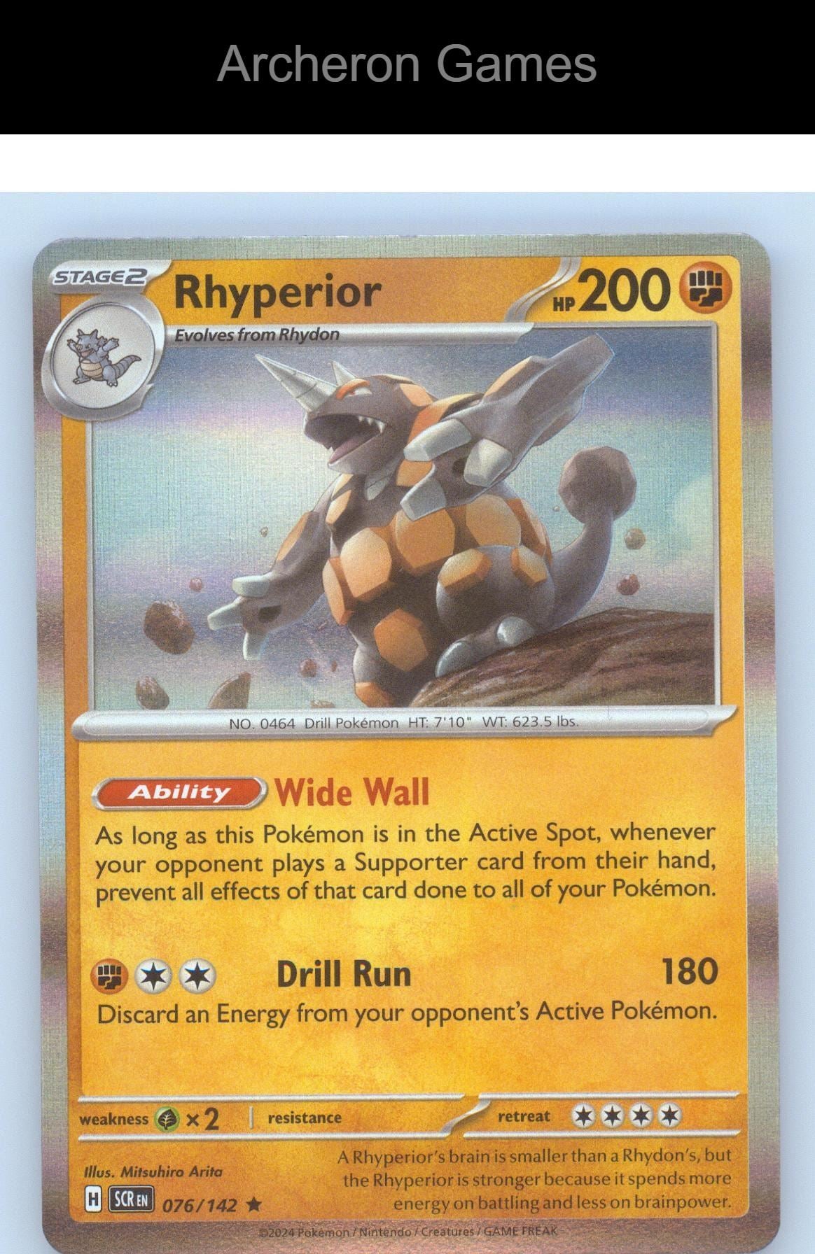 Pokemon Card Rhyperior SCR 76/142 R Stellar Crown Reverse Holo