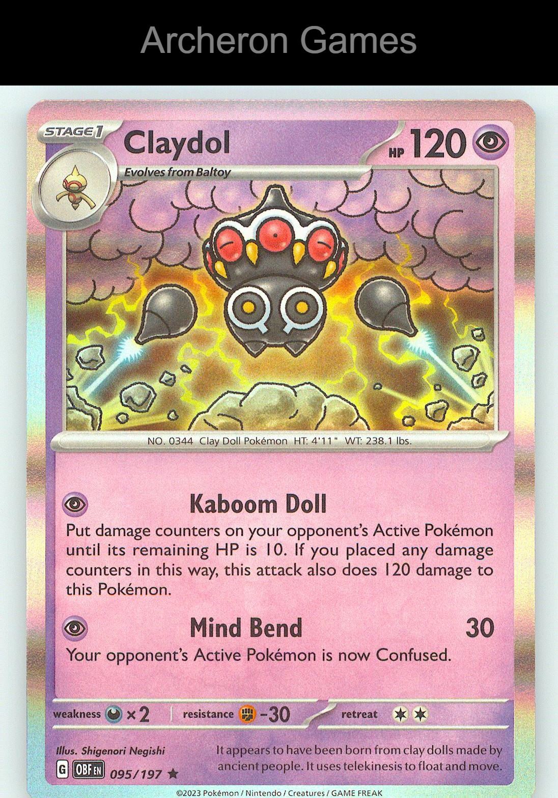 Pokemon Card Claydol OBF 095/197 R Obsidian Flames Holo