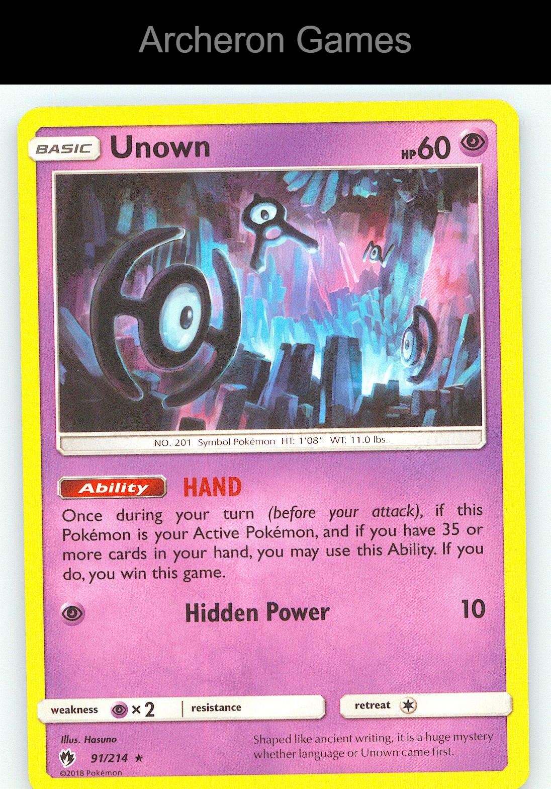 Pokemon Card Unown LOT 91/214 R Lost Thunder
