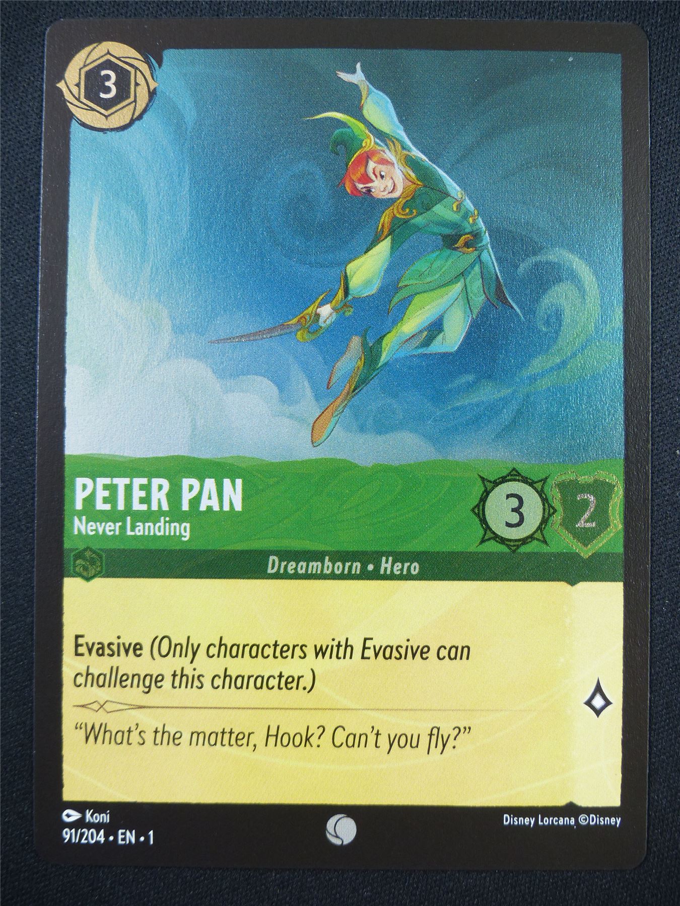 peter pan lorcana card Peter Pan Never Landing 91/204 Foil