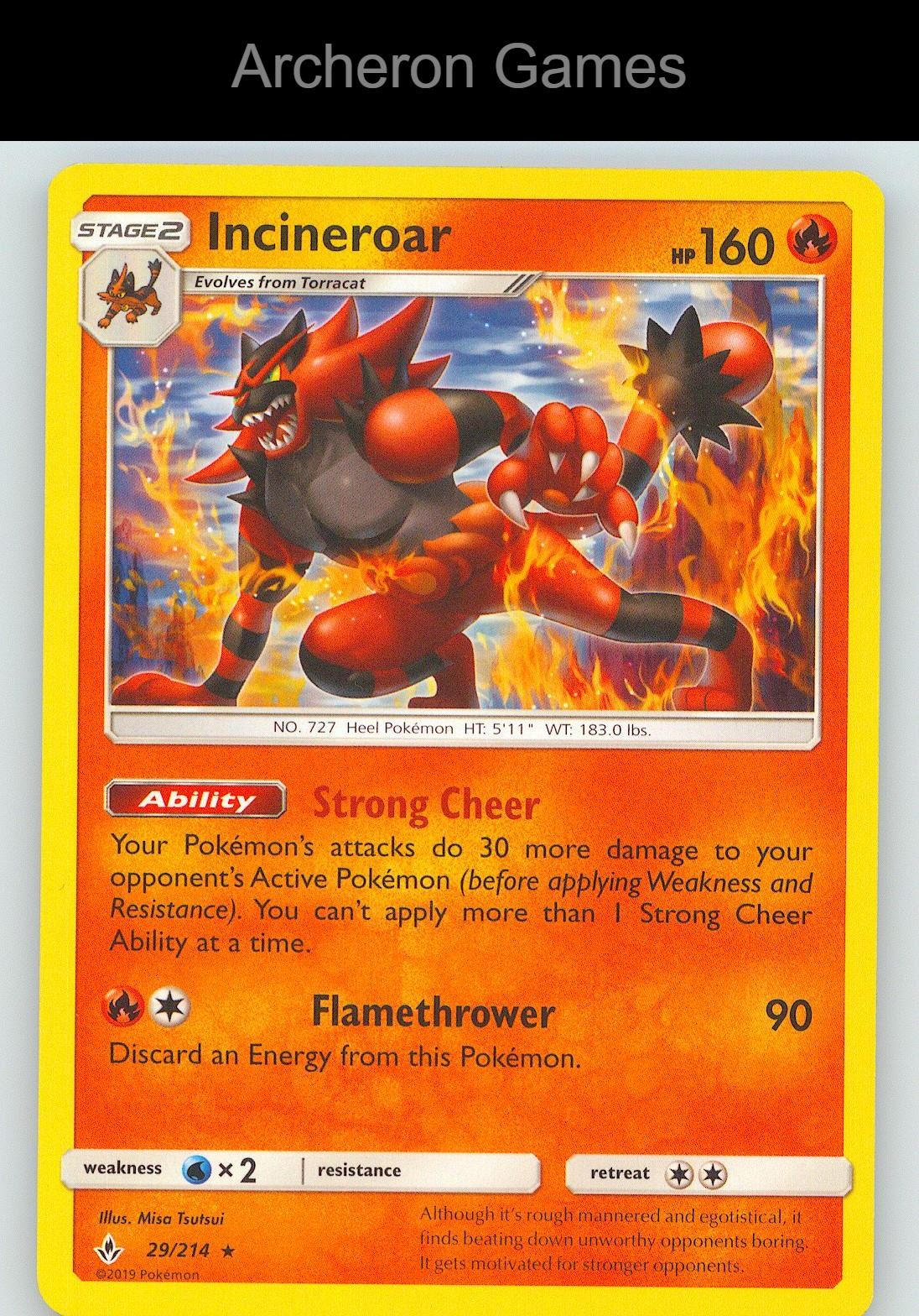 Pokemon Card Incineroar UNB 29/214 R Unbroken Bonds