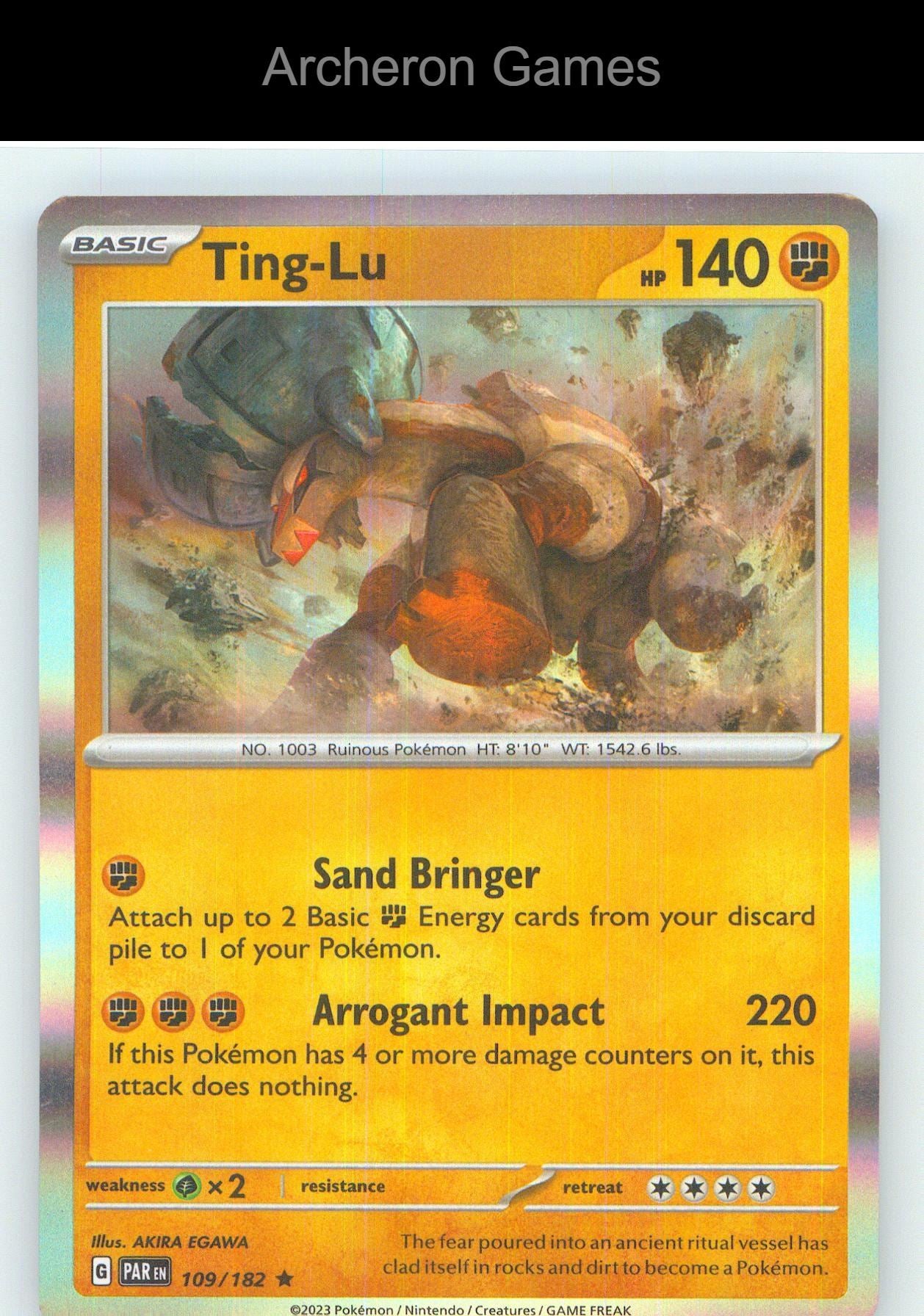 Pokemon Card Ting-Lu PAR 109/182 R Paradox Rift Holo