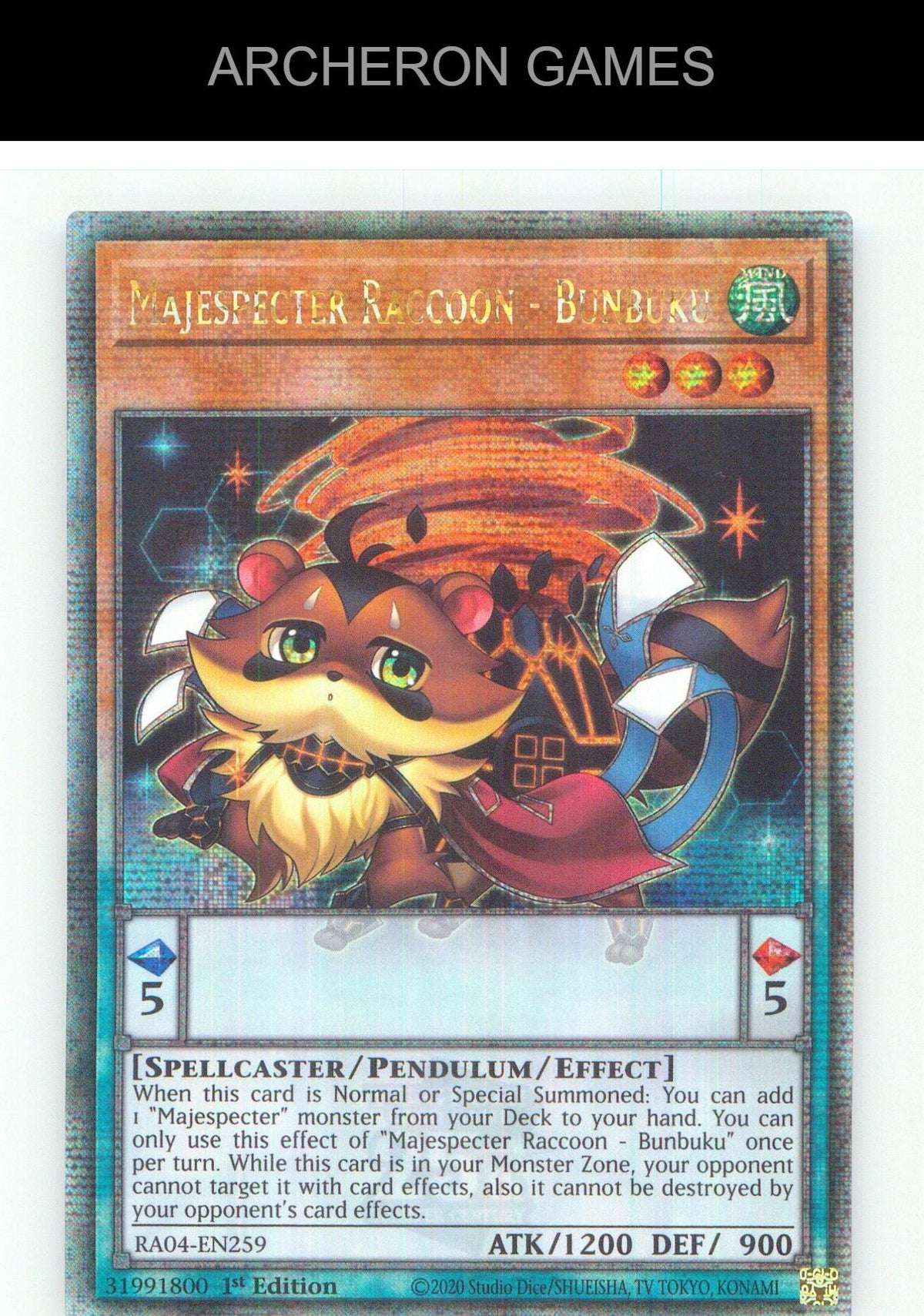 Majespecter Raccoon - Bunbuku (Quarter Century Secret Rare) YUGIOH 1st Edition