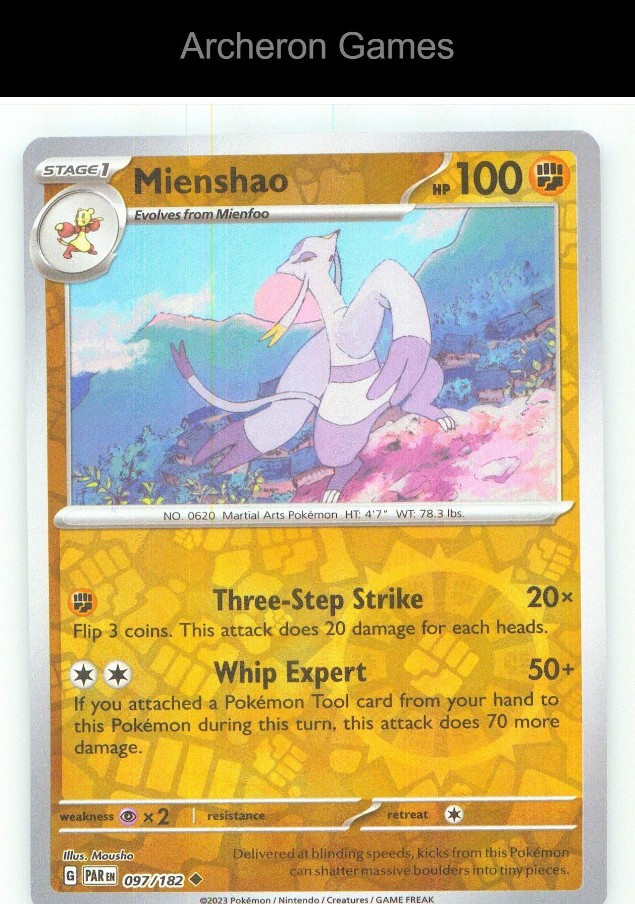 Pokemon Card Mienshao PAR 097/182 UC Paradox Rift Reverse Holo
