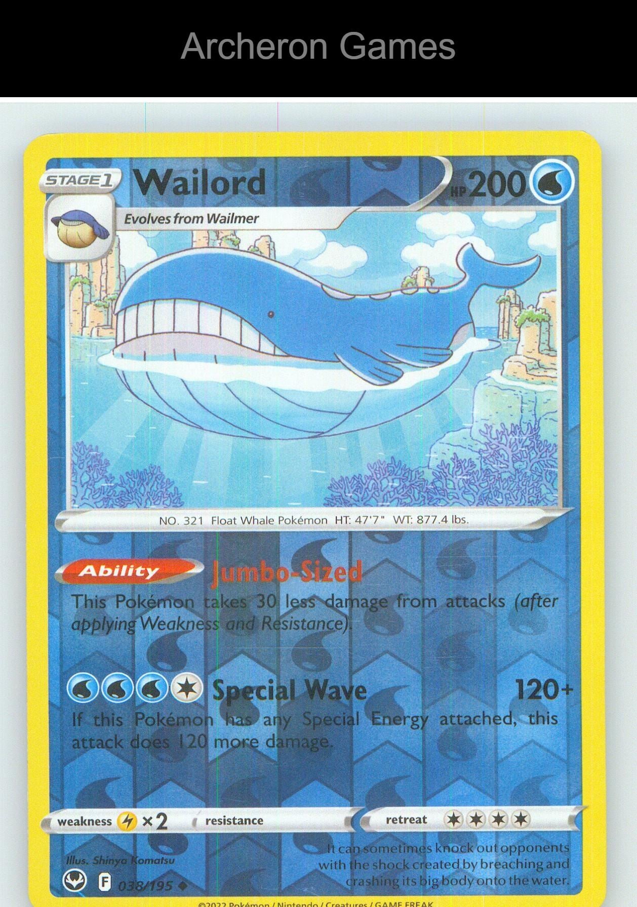 Pokemon Card Wailord SIT 038/195 UC Silver Tempest Reverse Holo
