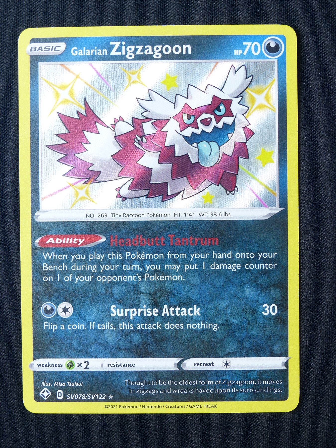 Shiny Galarian Zigzagoon SV078/SV122 Holo - Pokemon Card #6UH