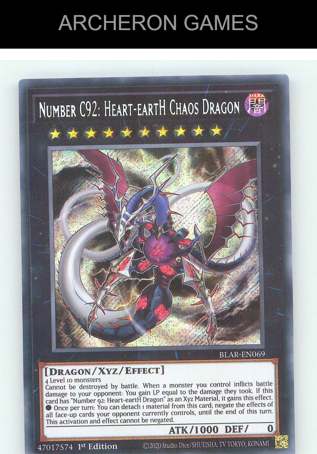 Number C92: Heart-eartH Chaos Dragon SEC YUGIOH Card 1st Edition